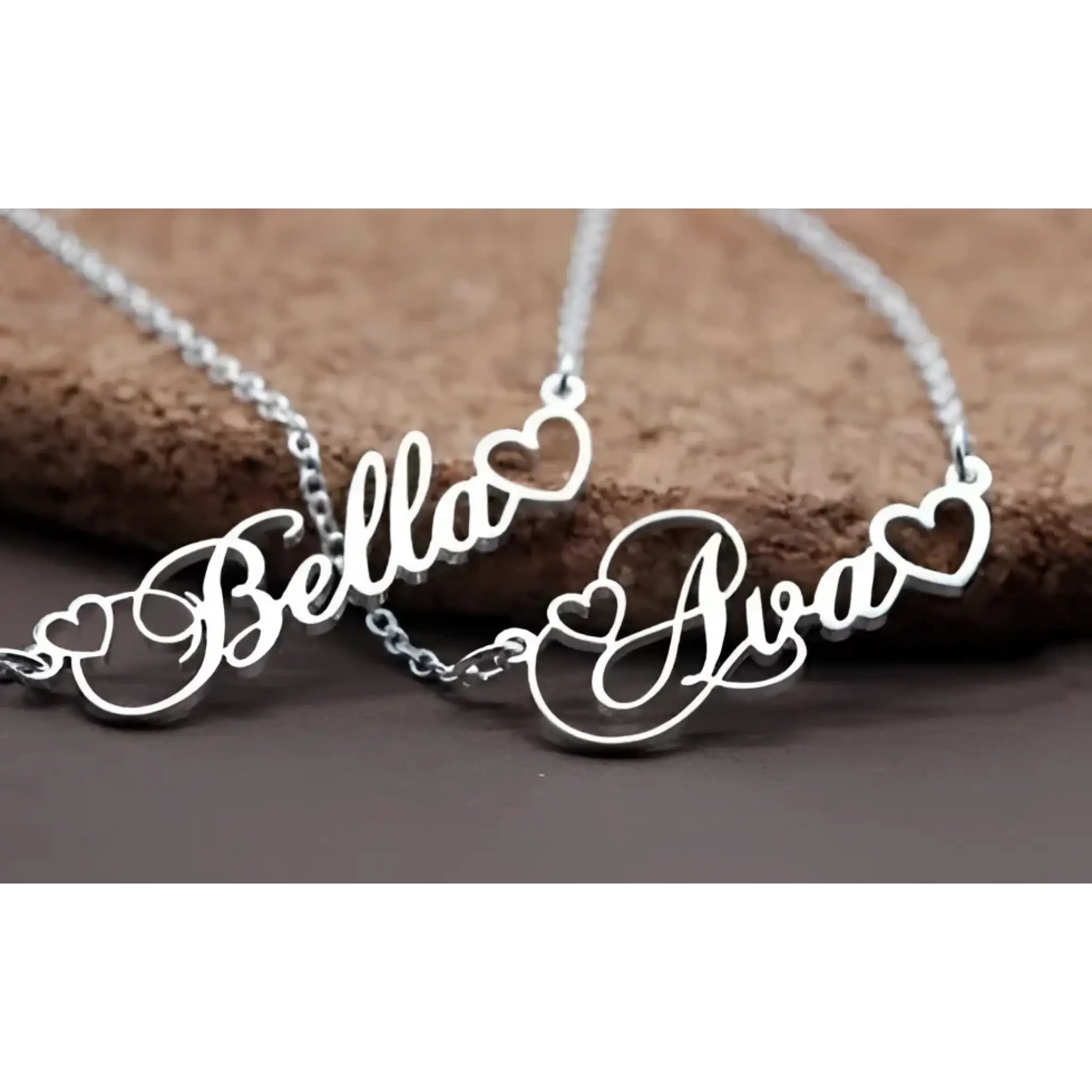 Custom Women’s Name Necklace with Double Empty Heart Nameplate Pendant Stainless Steel Necklace 45cm - default - 7
