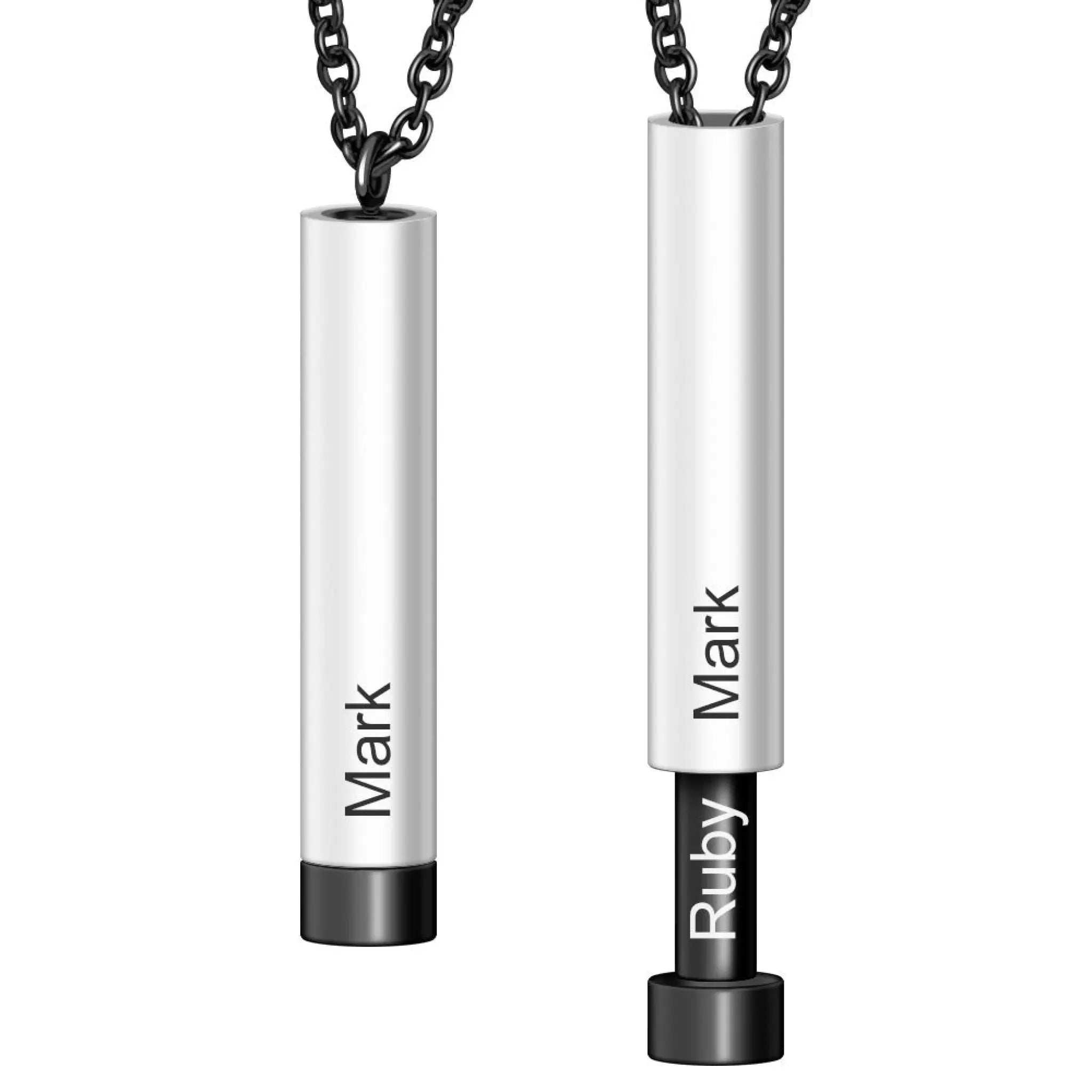 Customize Lovers Name Stainless Steel Necklace Remember Your Most Meaningful Phrase Word - Cylinder black silver - 7