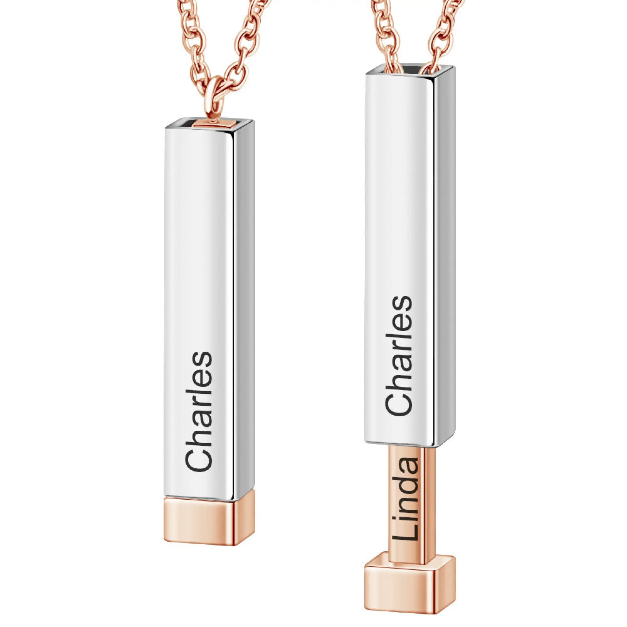 Customize Lovers Name Stainless Steel Necklace Remember Your Most Meaningful Phrase Word - Square rose gold silver - 7