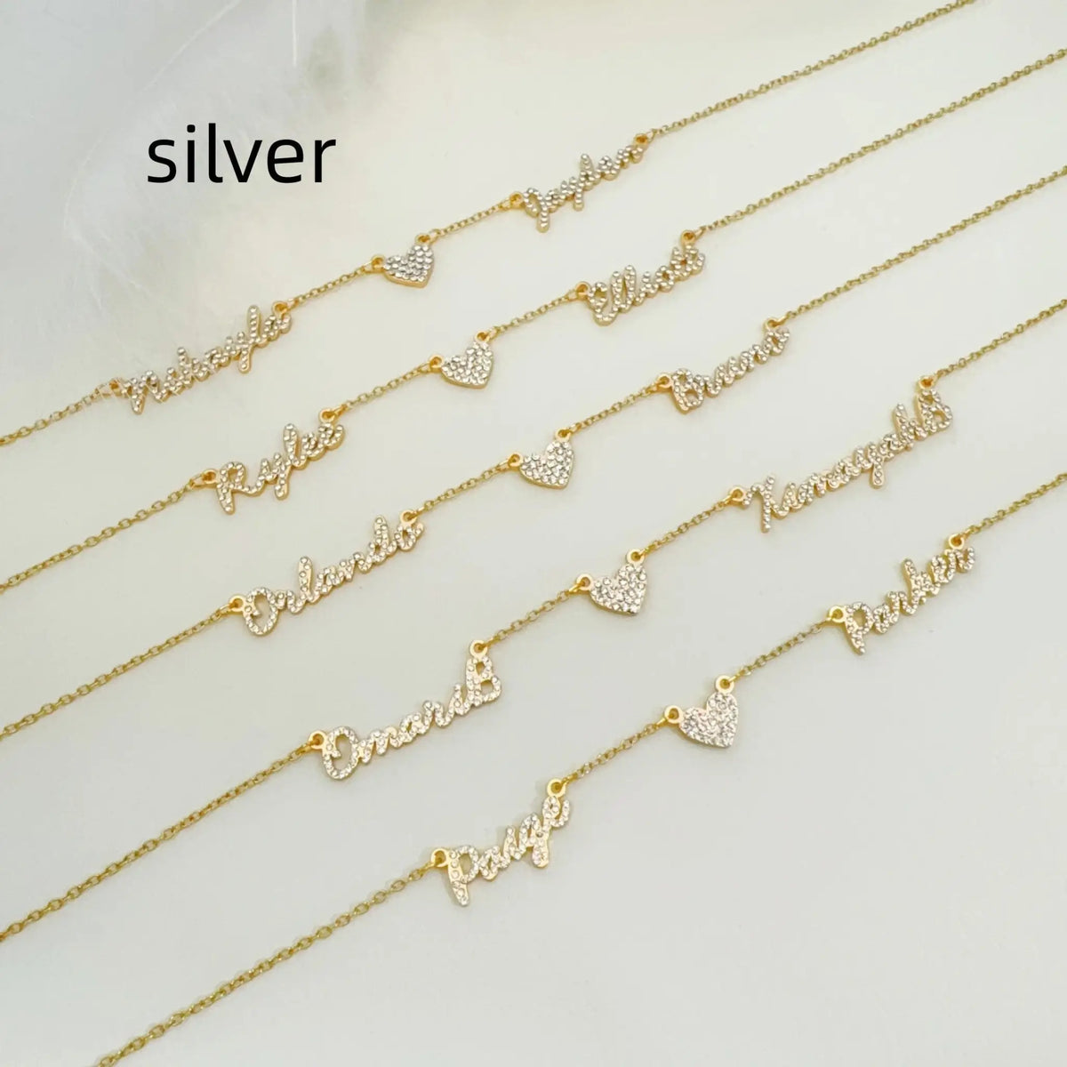 Customized DIY Diamond Inlaid Multi Name Necklace Stainless Steel Chain Heart Charming Choker Customized Necklace