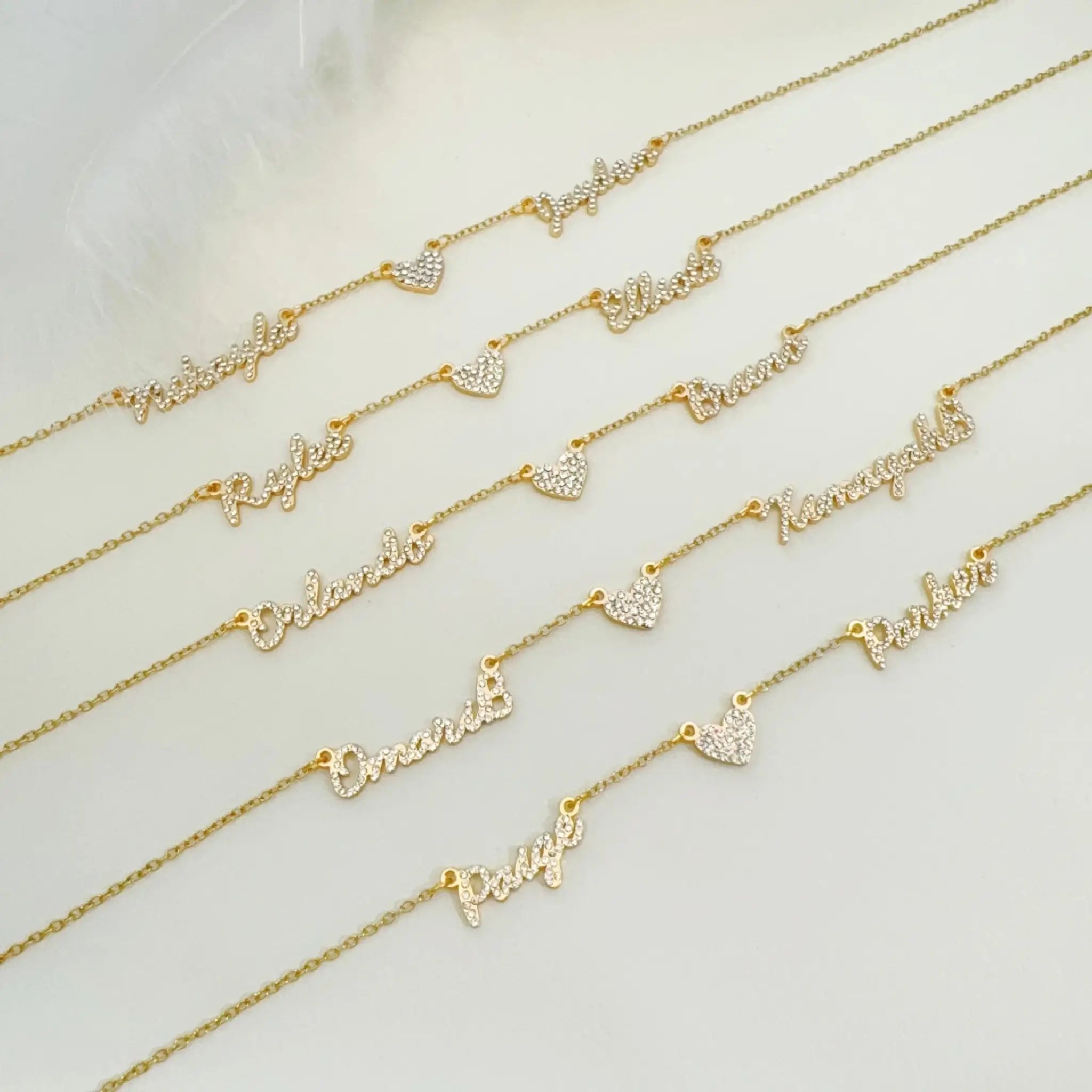 Customized DIY Diamond Inlaid Multi Name Necklace Stainless Steel Chain Heart Charming Choker Customized Necklace