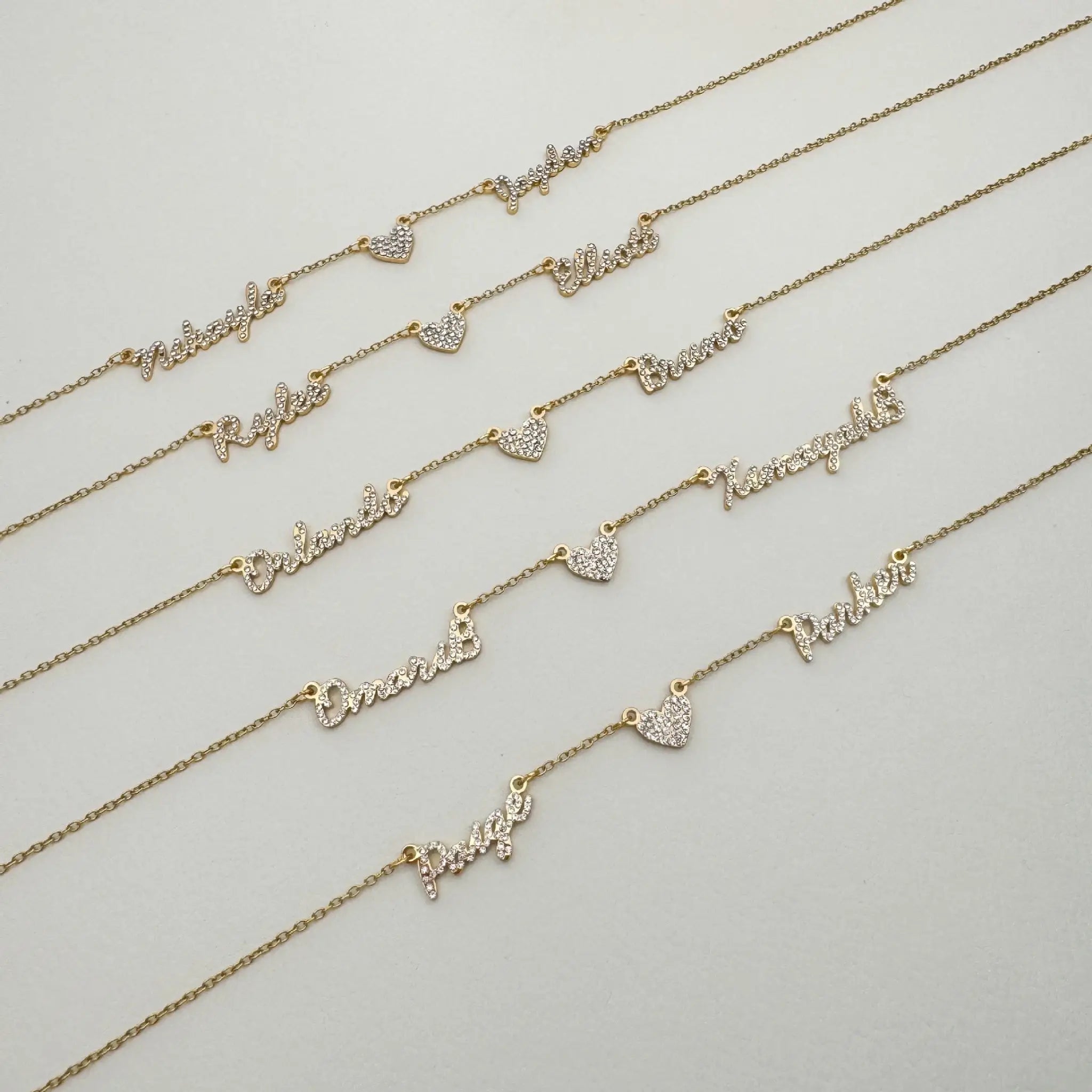 Customized DIY Diamond Inlaid Multi Name Necklace Stainless Steel Chain Heart Charming Choker Customized Necklace
