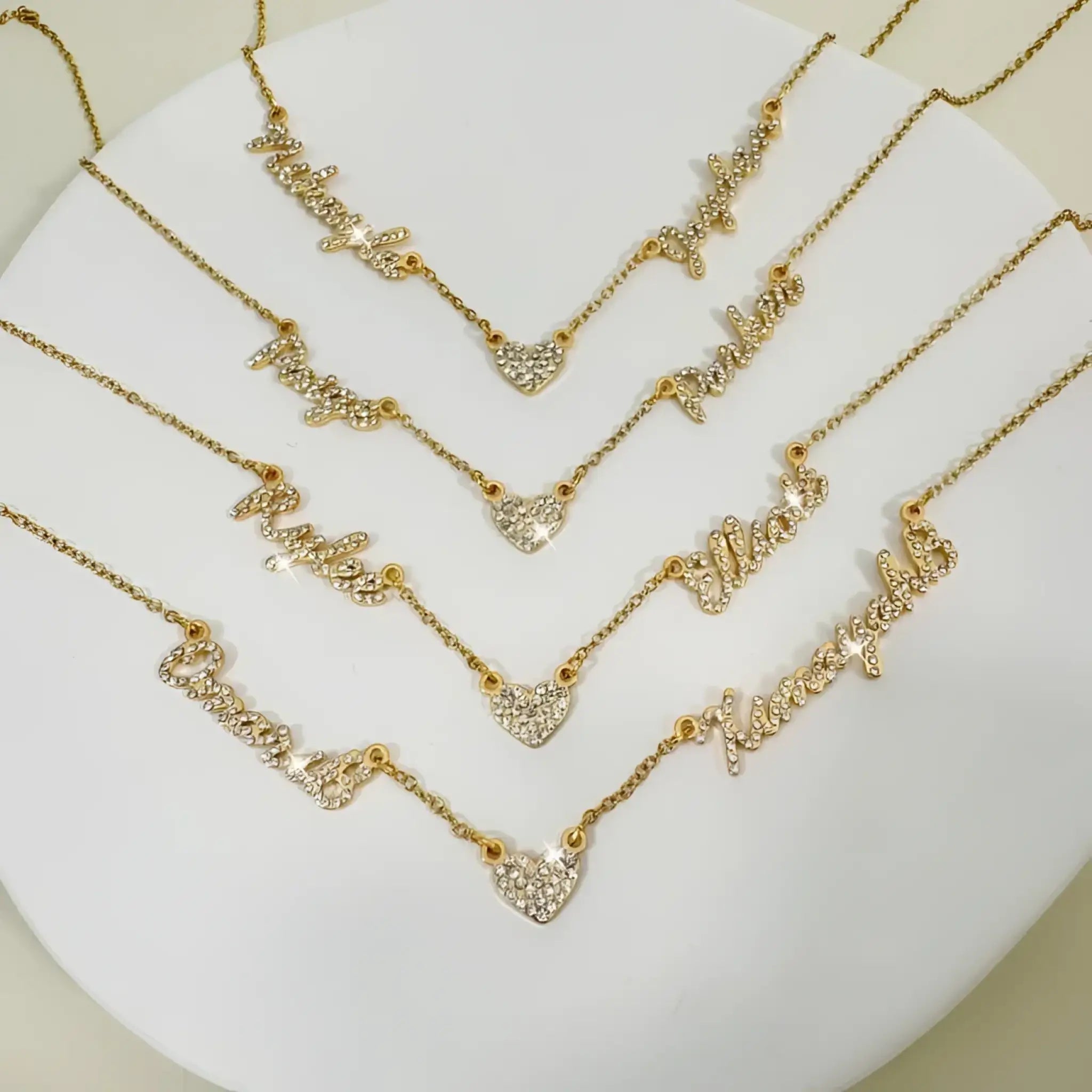 Customized DIY Diamond Inlaid Multi Name Necklace Stainless Steel Chain Heart Charming Choker Customized Necklace