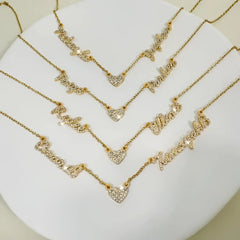 Customized DIY Diamond Inlaid Multi Name Necklace Stainless Steel Chain Heart Charming Choker Customized Necklace
