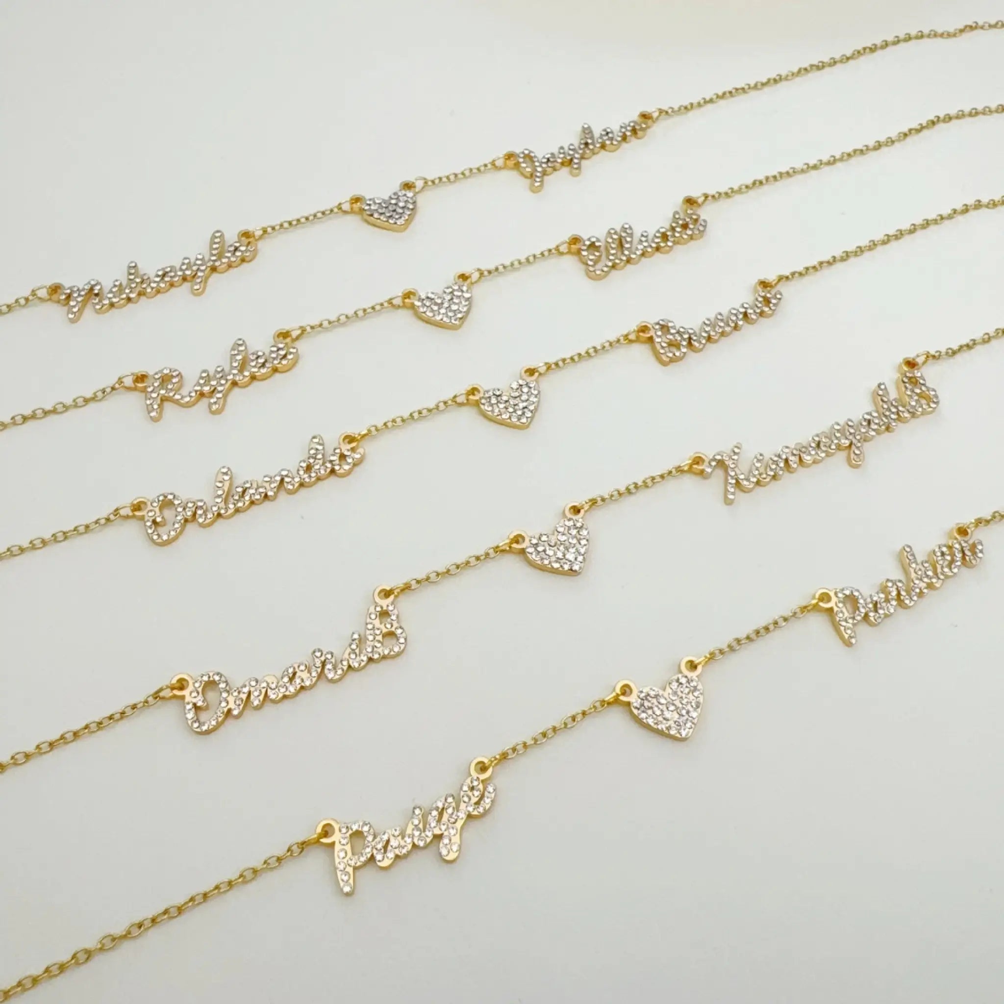 Customized DIY Diamond Inlaid Multi Name Necklace Stainless Steel Chain Heart Charming Choker Customized Necklace