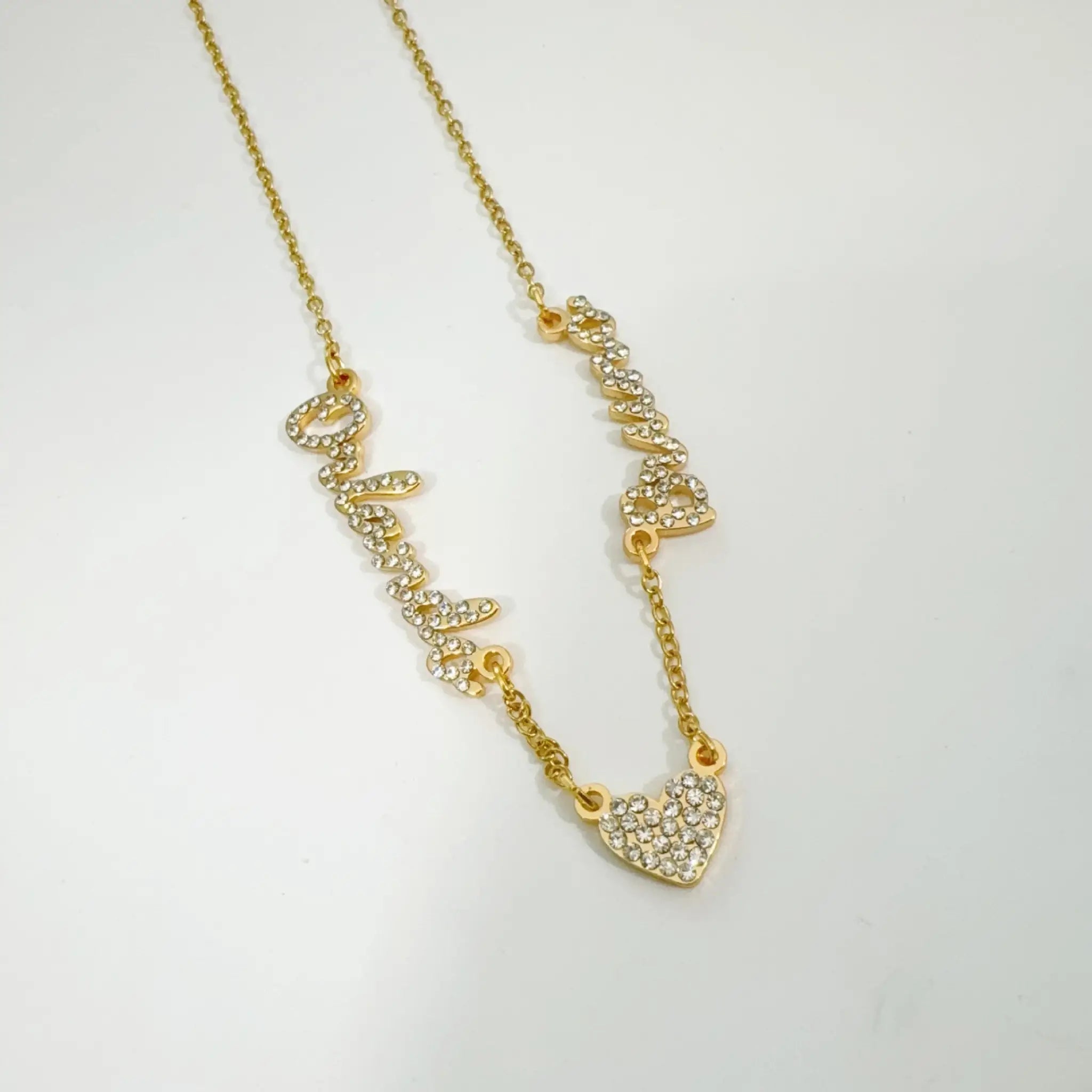 Customized DIY Diamond Inlaid Multi Name Necklace Stainless Steel Chain Heart Charming Choker Customized Necklace