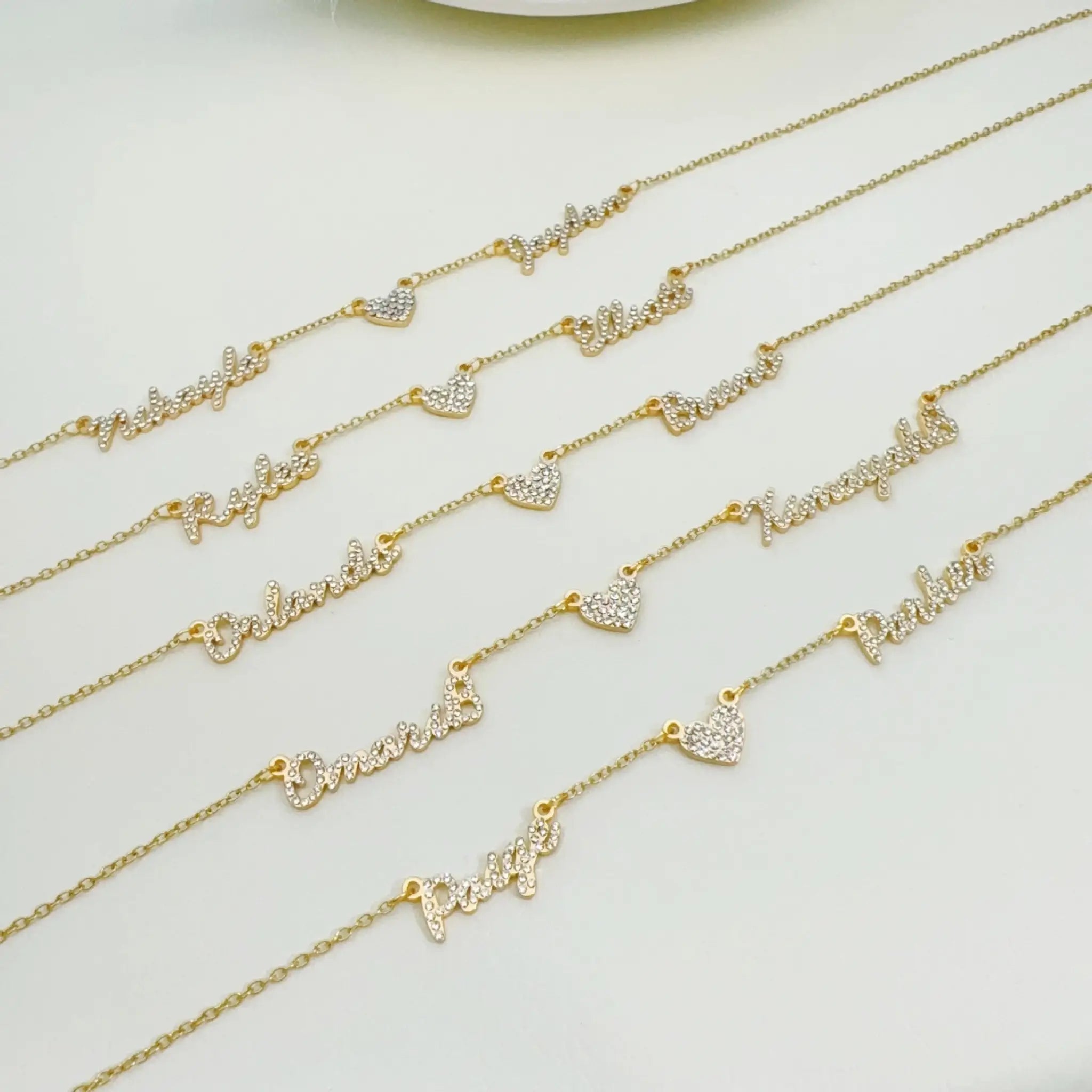Customized DIY Diamond Inlaid Multi Name Necklace Stainless Steel Chain Heart Charming Choker Customized Necklace
