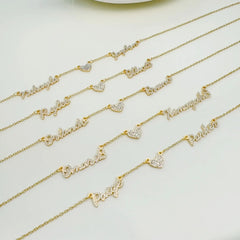 Customized DIY Diamond Inlaid Multi Name Necklace Stainless Steel Chain Heart Charming Choker Customized Necklace