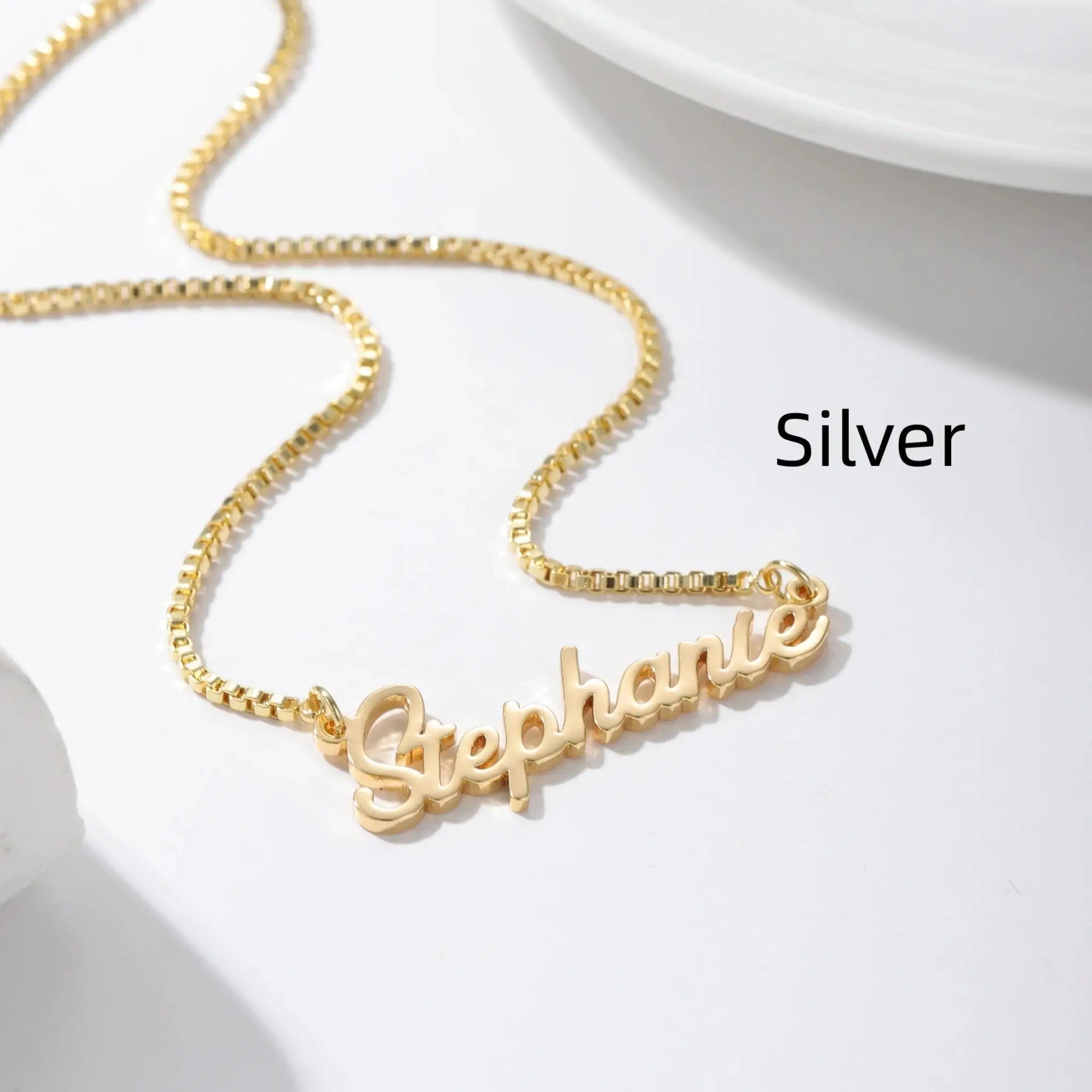 Customized Name Necklace Personalization - Silver / Box Chain - 7