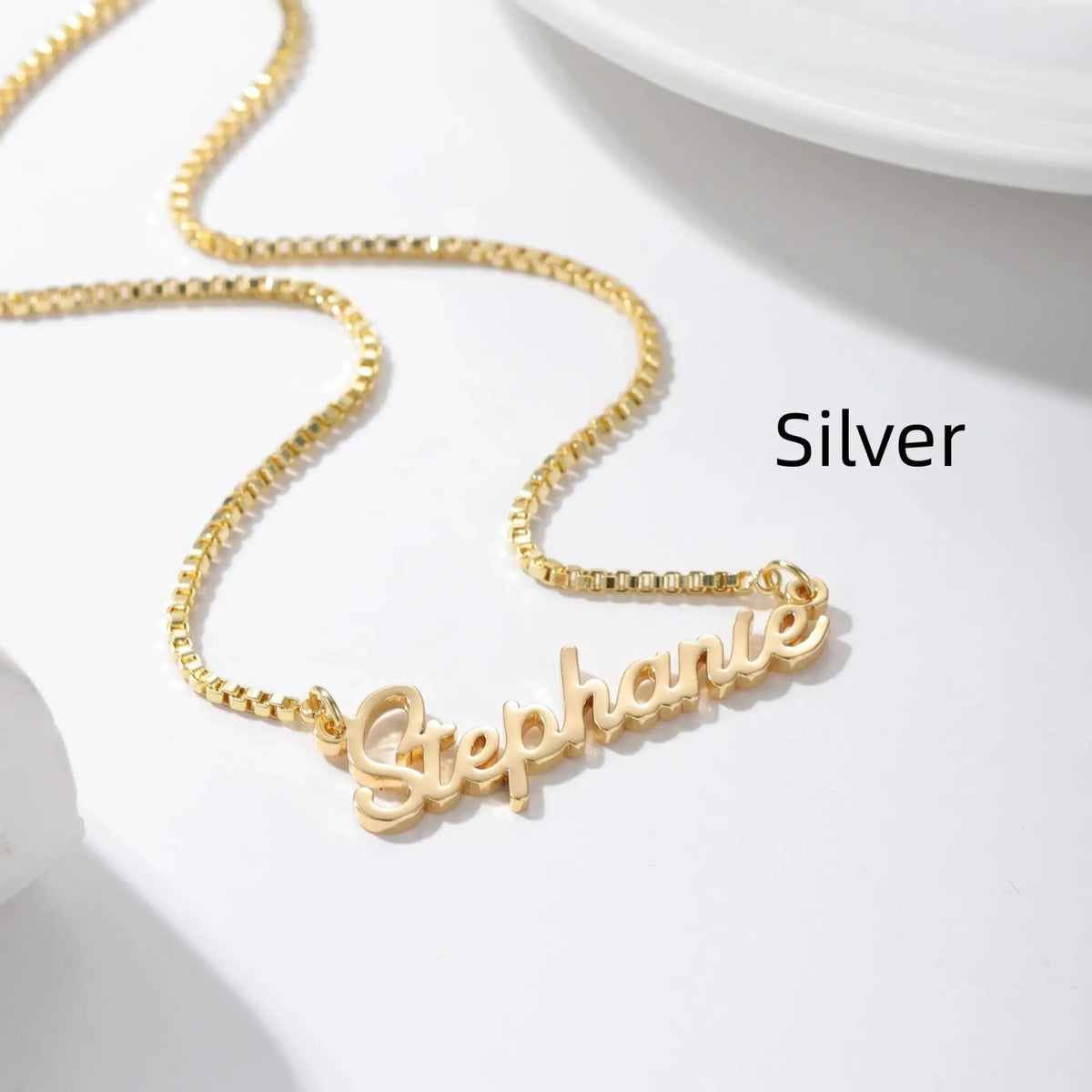 Customized Name Necklace Personalization - Silver / Box Chain - 7