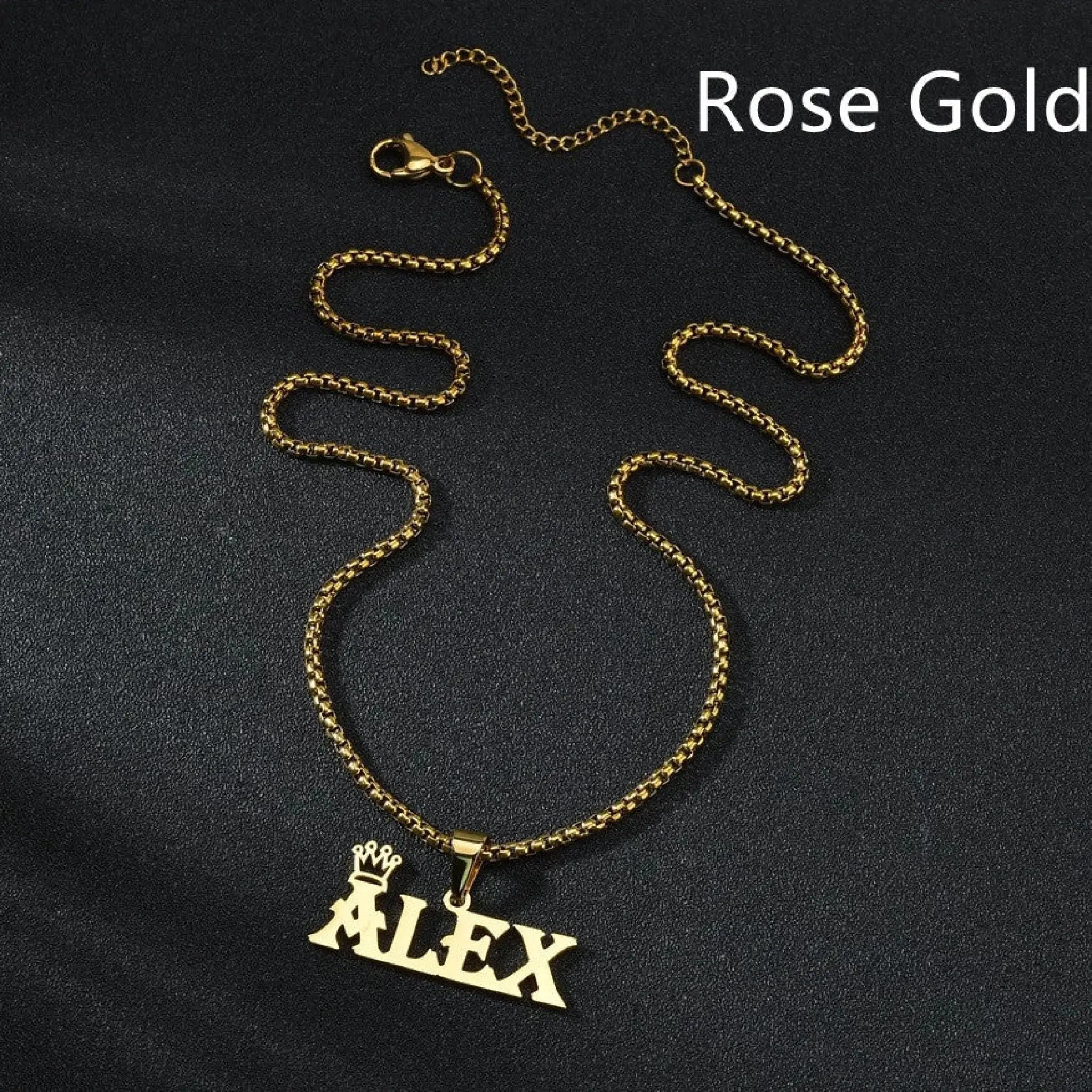 Customized Rock Style Bead Chain Personalized Name Necklace - Rose Gold - 7