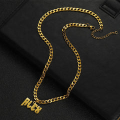 Customized Stainless Steel Name Pendant Necklace - Gold - 7