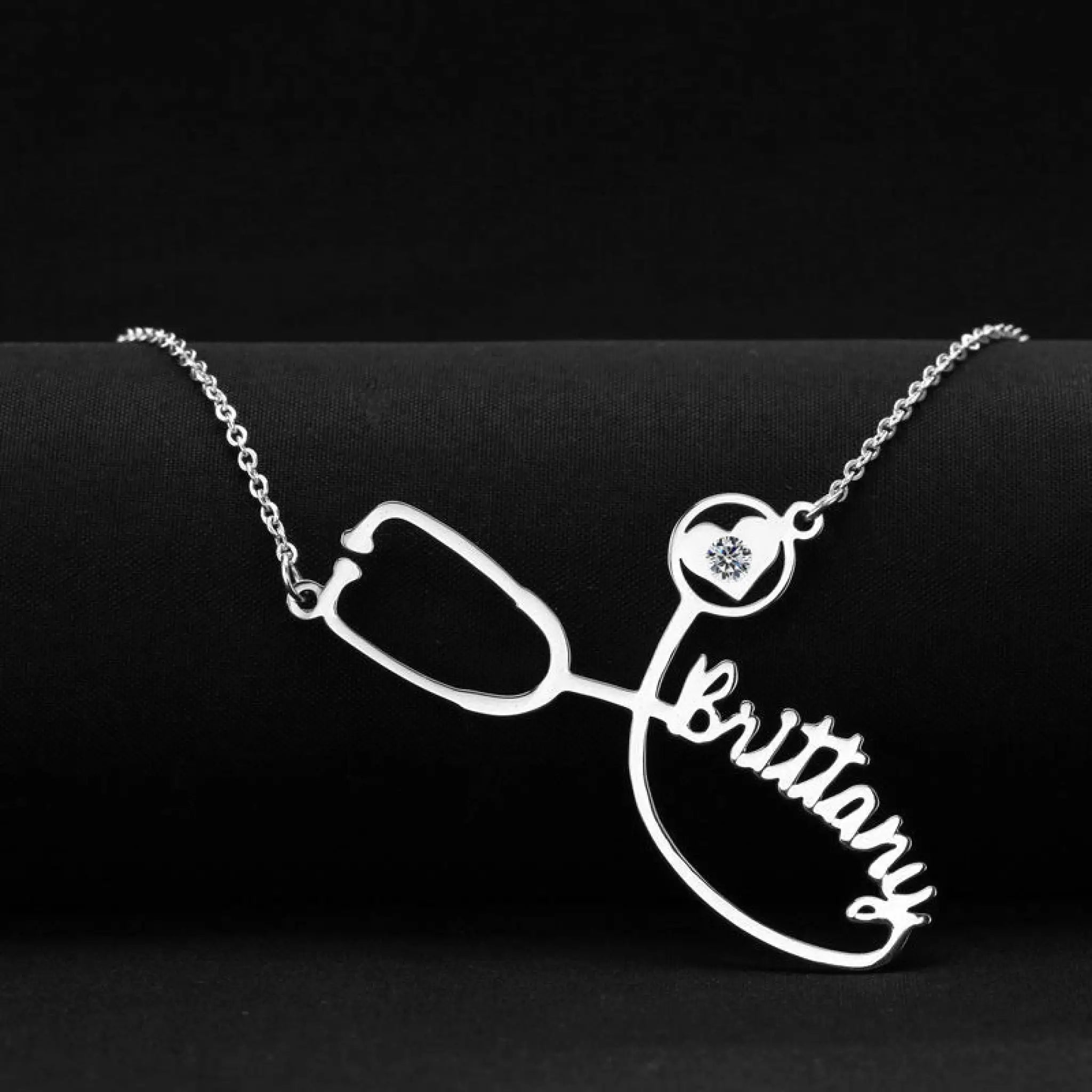 Customized Stainless Steel Stethoscope Name Necklace for Women Jewelry Gift - Platinum / 55cm - Necklace