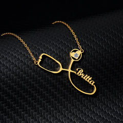 Customized Stainless Steel Stethoscope Name Necklace for Women Jewelry Gift - Gold / 45cm - Necklace