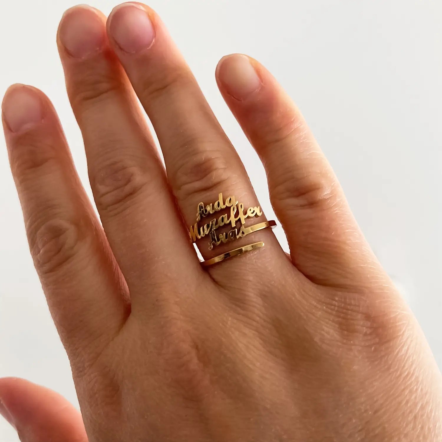 Gold-colored personalized name ring from Fashionable Titanium Steel DIY Couple Ring.