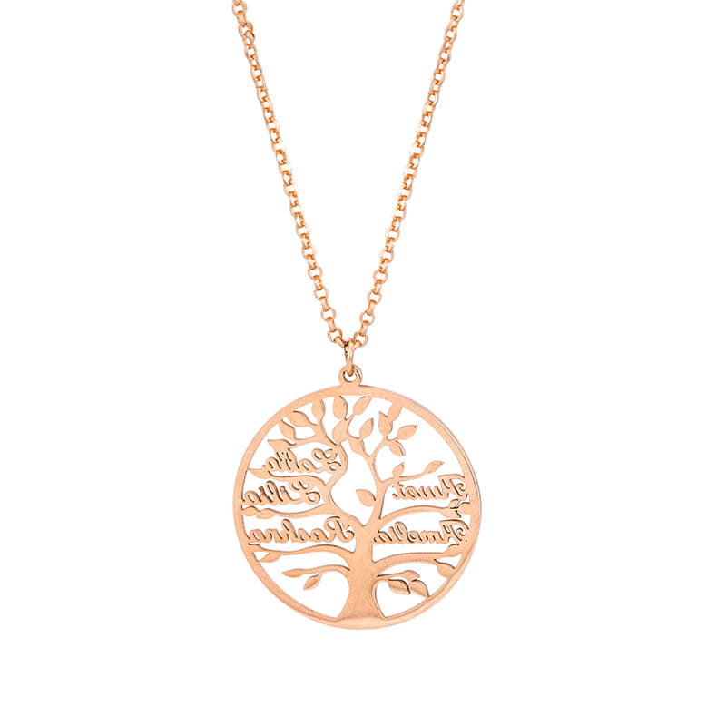 Personalized Tree of Life Shape Titanium Name Necklace in Gold