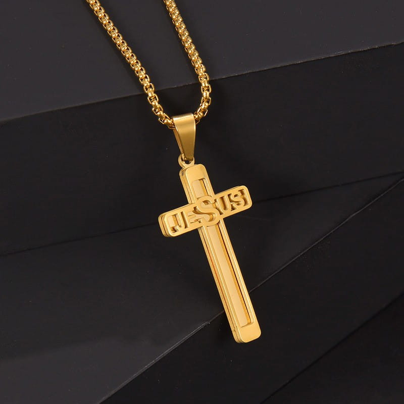 Personalisierte Namenskette mit Kreuz aus Stahl in den Optionen Gold und Rosé