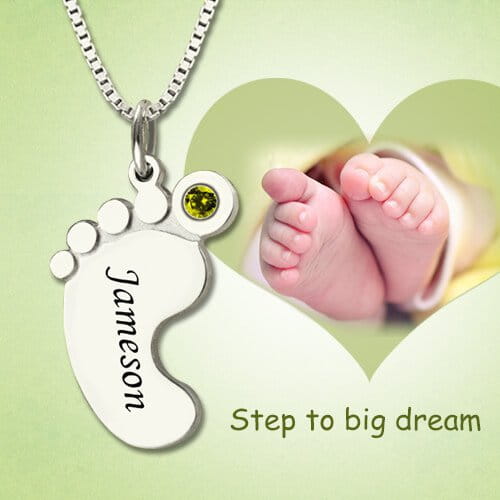 Personalized Name Necklace with Baby Feet in Stainless Steel Jewelry