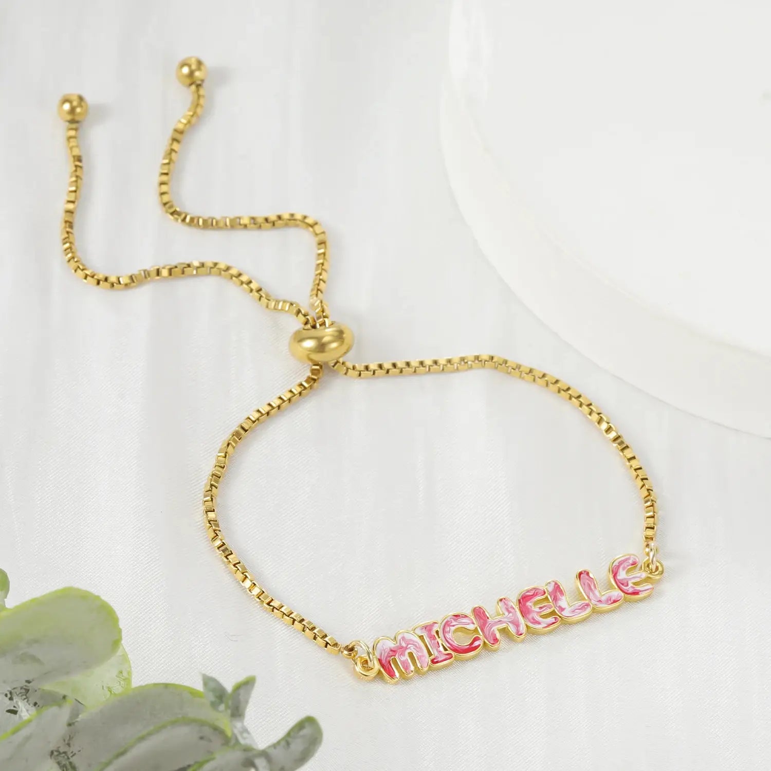 Personalized Gold Tie Dye Name Necklace Adjustable Jewelry