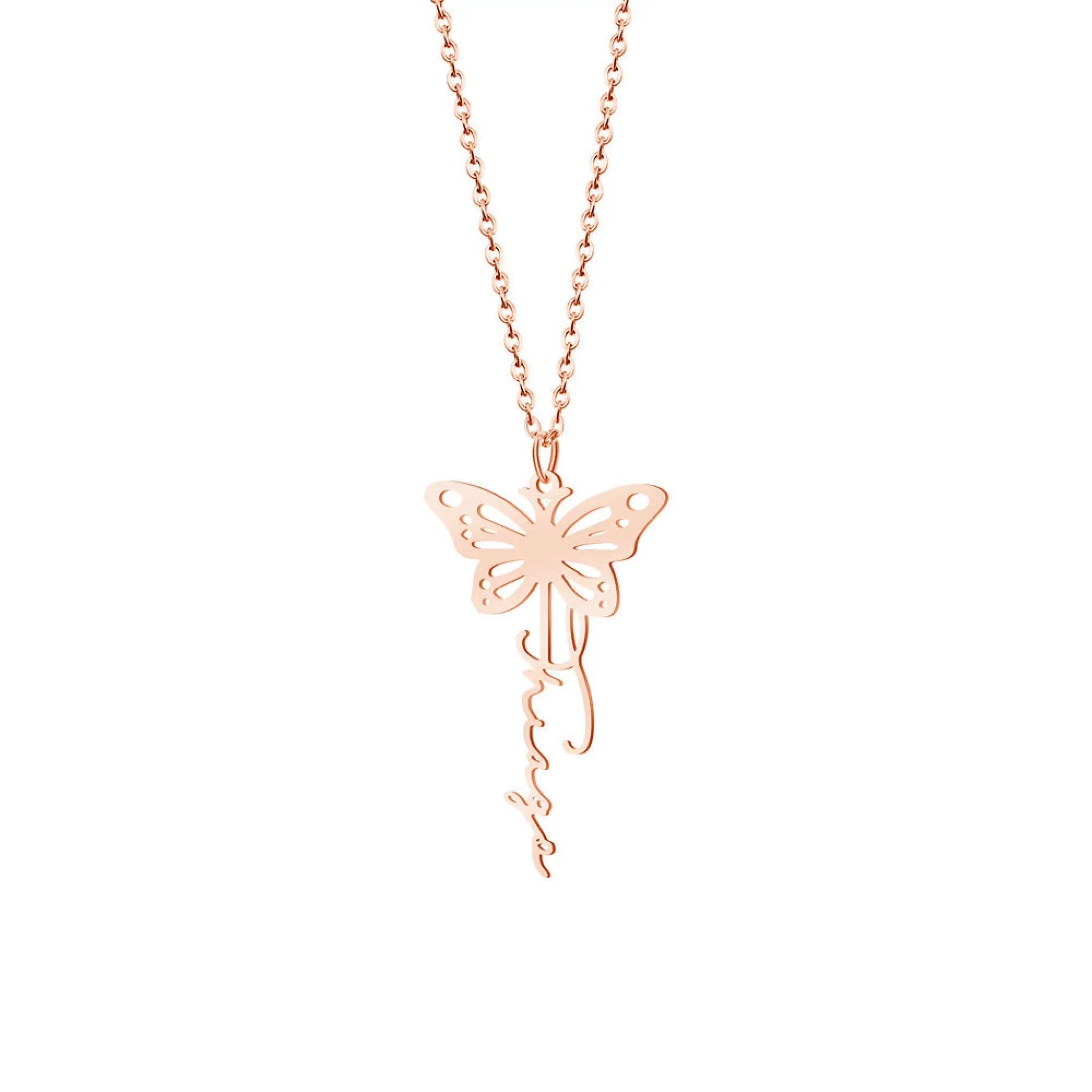 December Birthday Butterfly Name Necklace Titanium Steel Non Fading Collarbone Chain - Vertical rose gold / January - 7