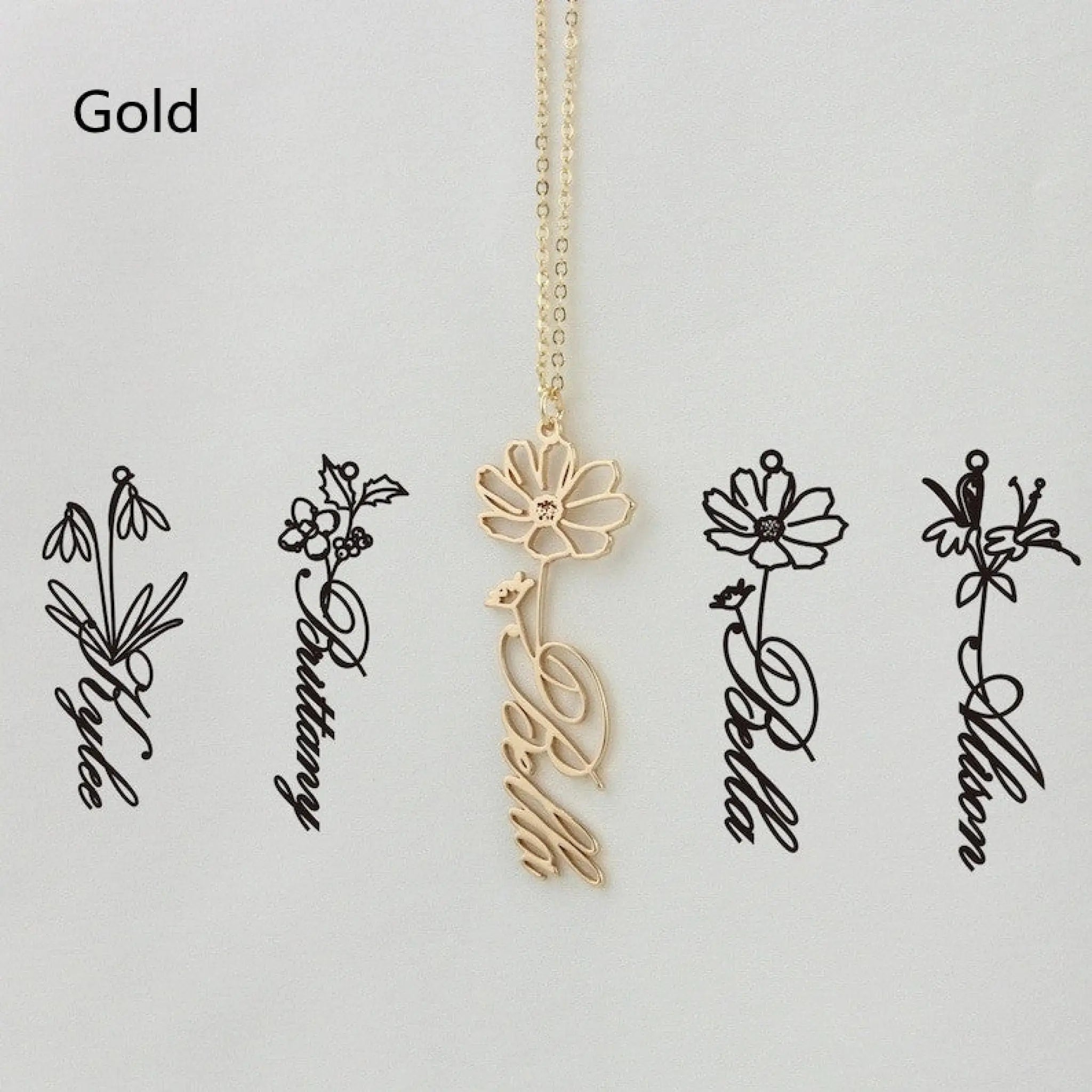 December Constellation Necklace Flower Name Necklace Customization - Gold - 7