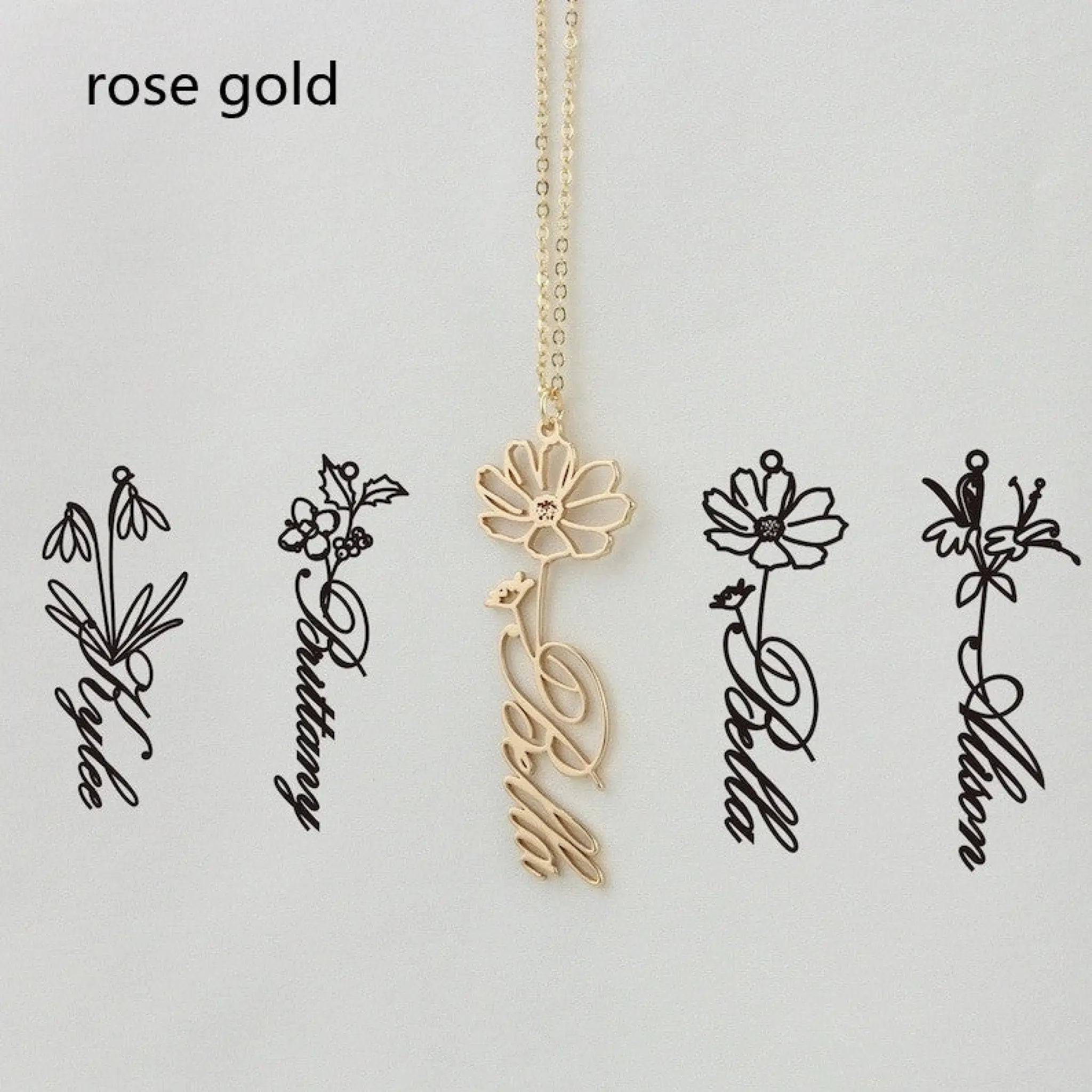 December Constellation Necklace Flower Name Necklace Customization - Rose Gold - 7