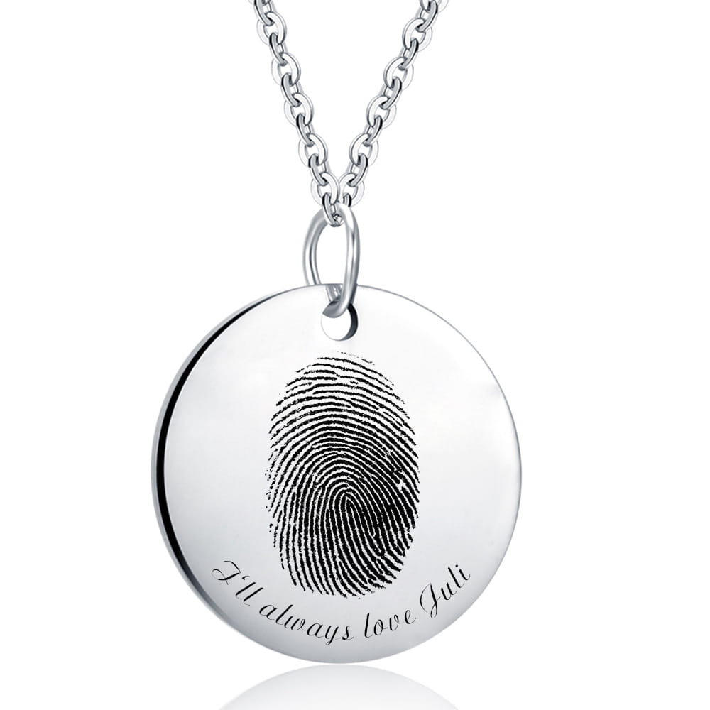 Engraved Fingerprint Name Stainless Steel Necklace in Gold