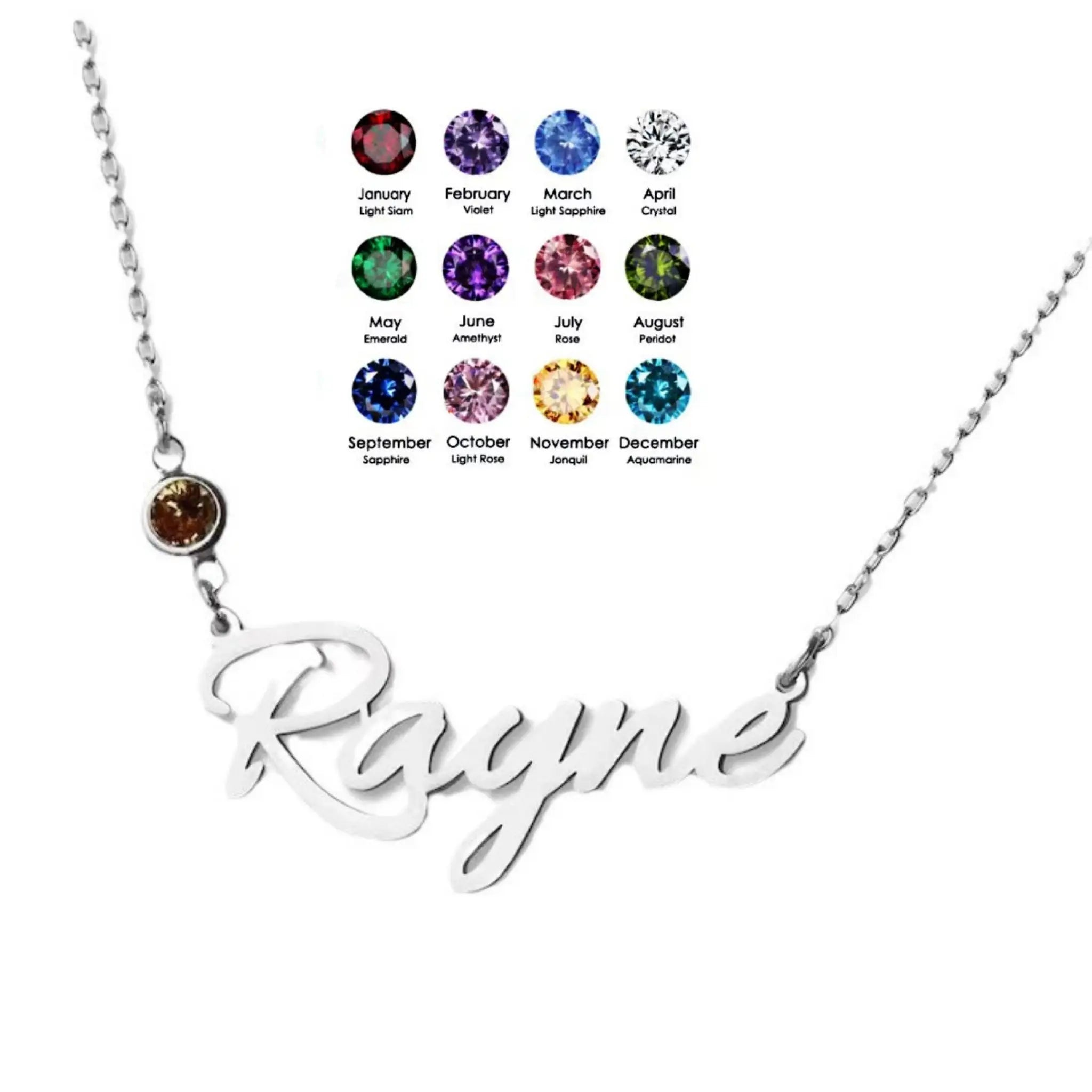 DIY Birth Stone Personalized Stainless Steel Necklace - Steel color / January - 7