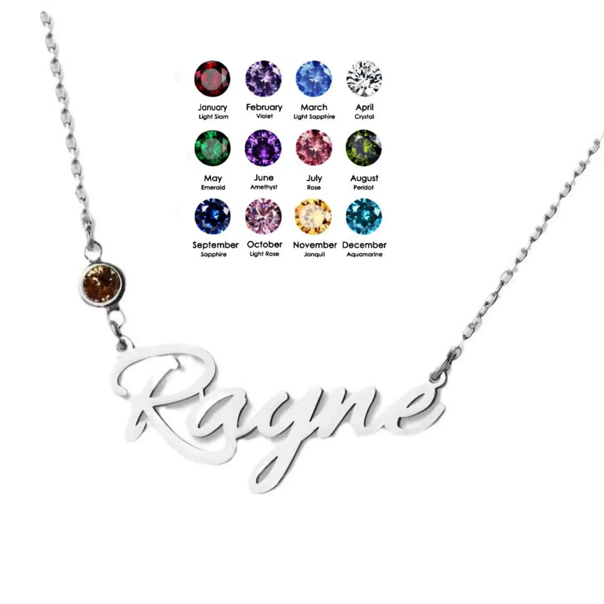 DIY Birth Stone Personalized Stainless Steel Necklace - Steel color / January - 7