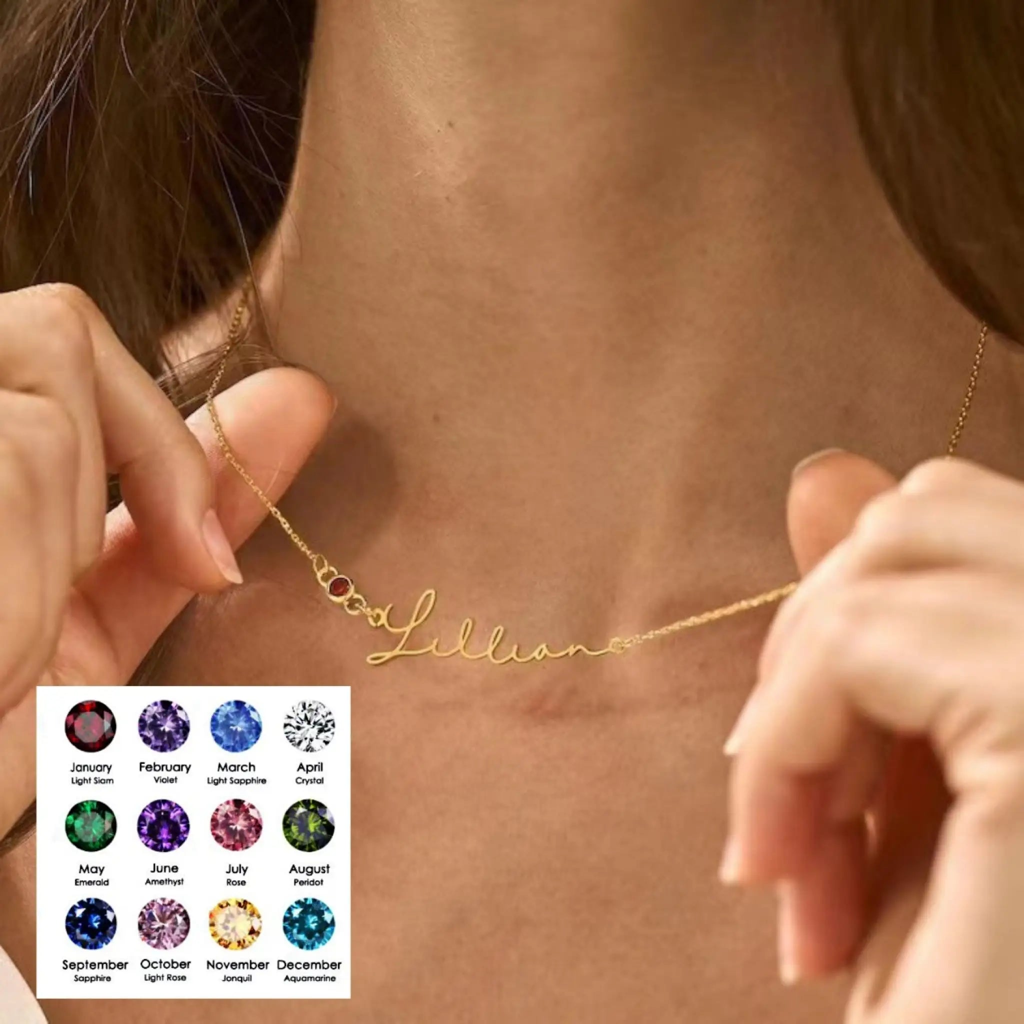 DIY Birth Stone Personalized Stainless Steel Necklace - Gold / January - 7