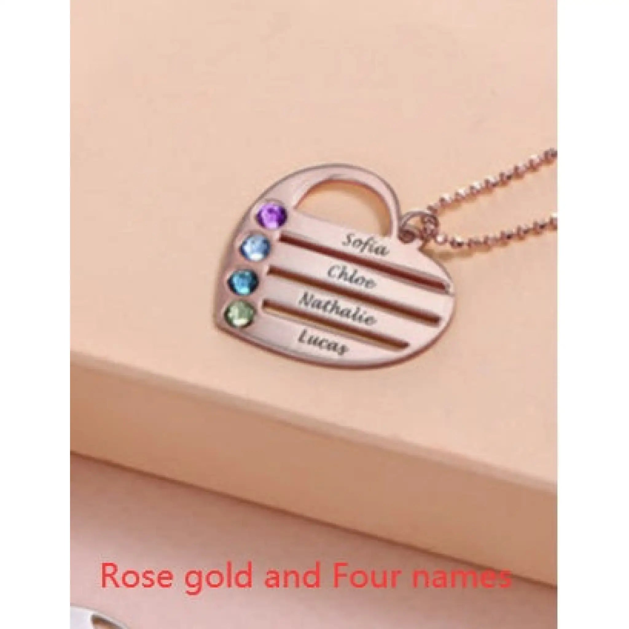 DIY Custom Engraved Name S925 Silver Diamond Necklace - Rose Gold / Four names / 1PC - 7