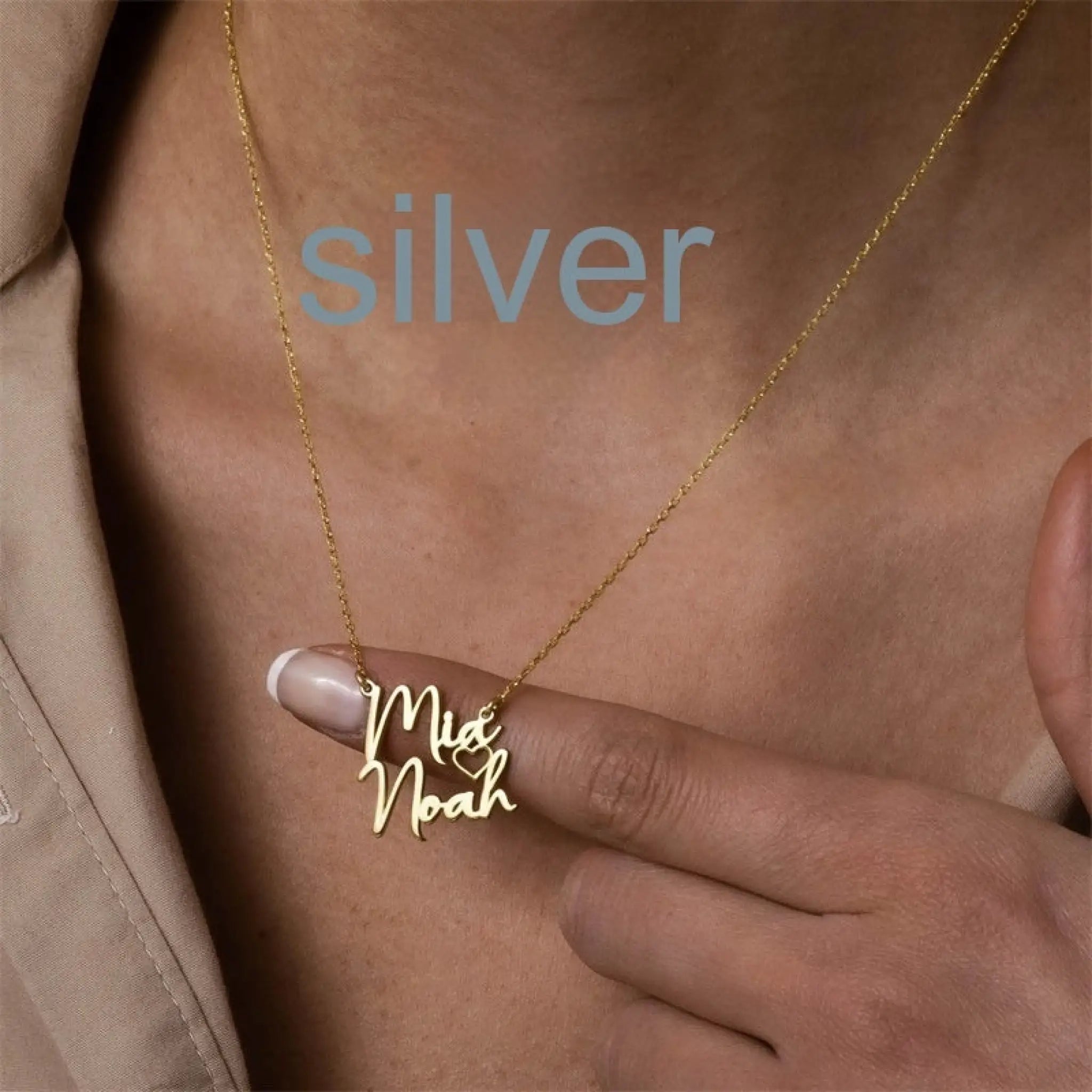 DIY Double Name Letter Stainless Steel Necklace - Silver - 7