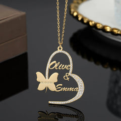 DIY Name Butterfly Necklace Stainless Steel Peach Heart - 7