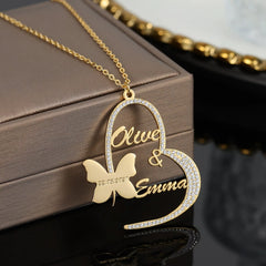 DIY Name Butterfly Necklace Stainless Steel Peach Heart - 7