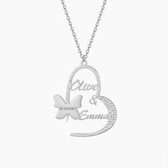 DIY Name Butterfly Necklace Stainless Steel Peach Heart - Silver / 40cm - 7
