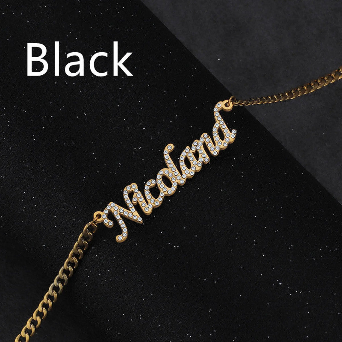 DIY One Piece Cut Name Jewelry Letter Zircon Diamond Necklace - Black - 7