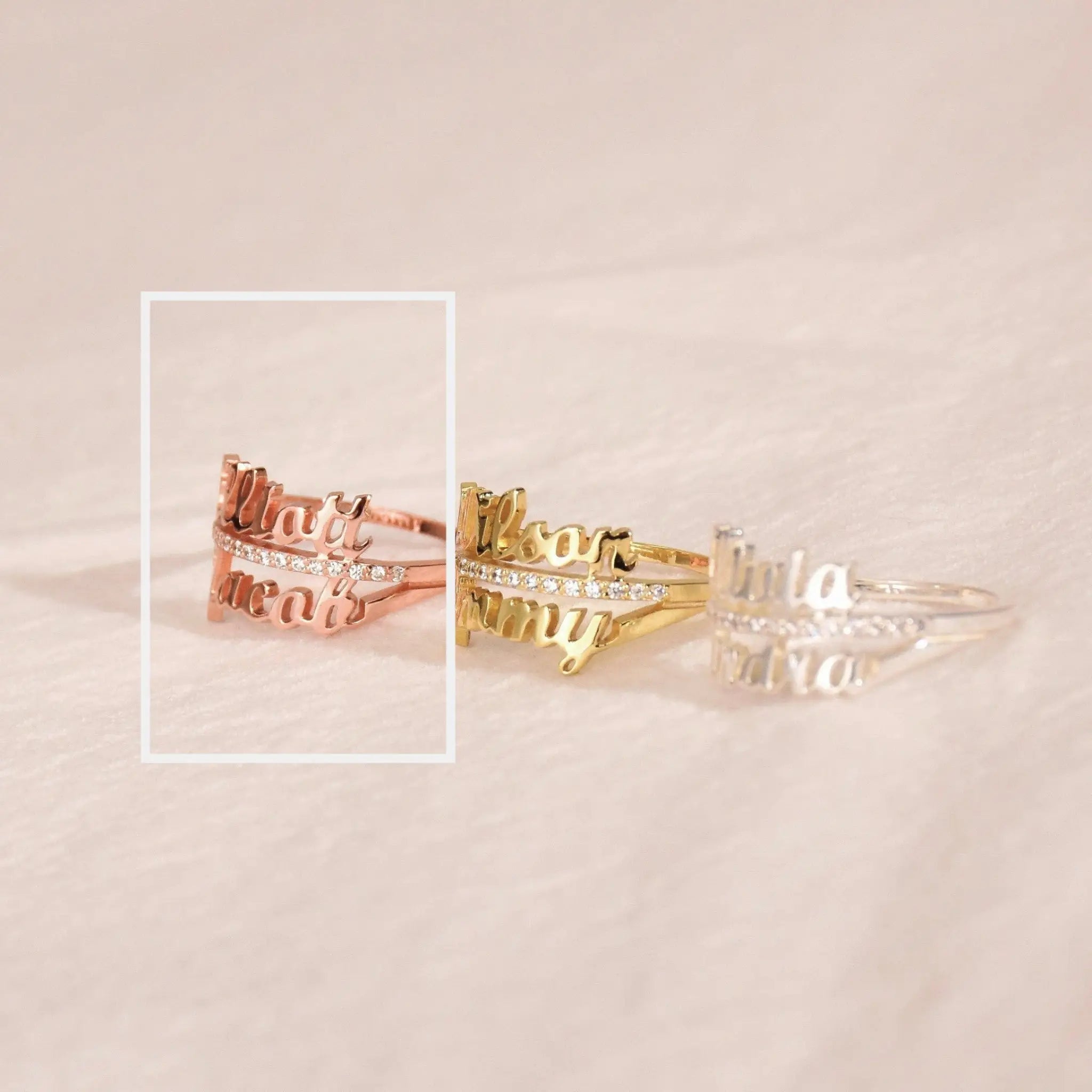 DIY Personalized Double Name Ring 925 Sterling Silver - Rose Gold / 5. - 7