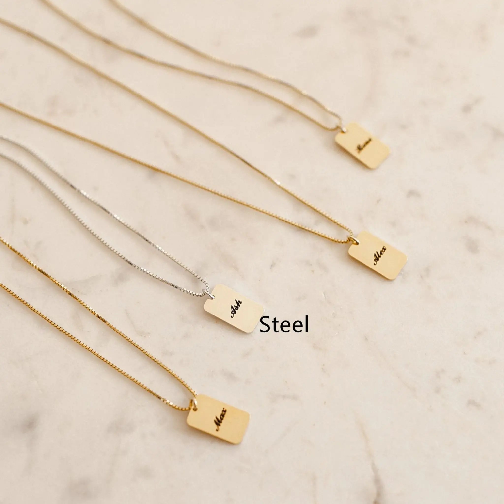 DIY Personalized Name Square Box Chain Necklace - Steel - Necklace