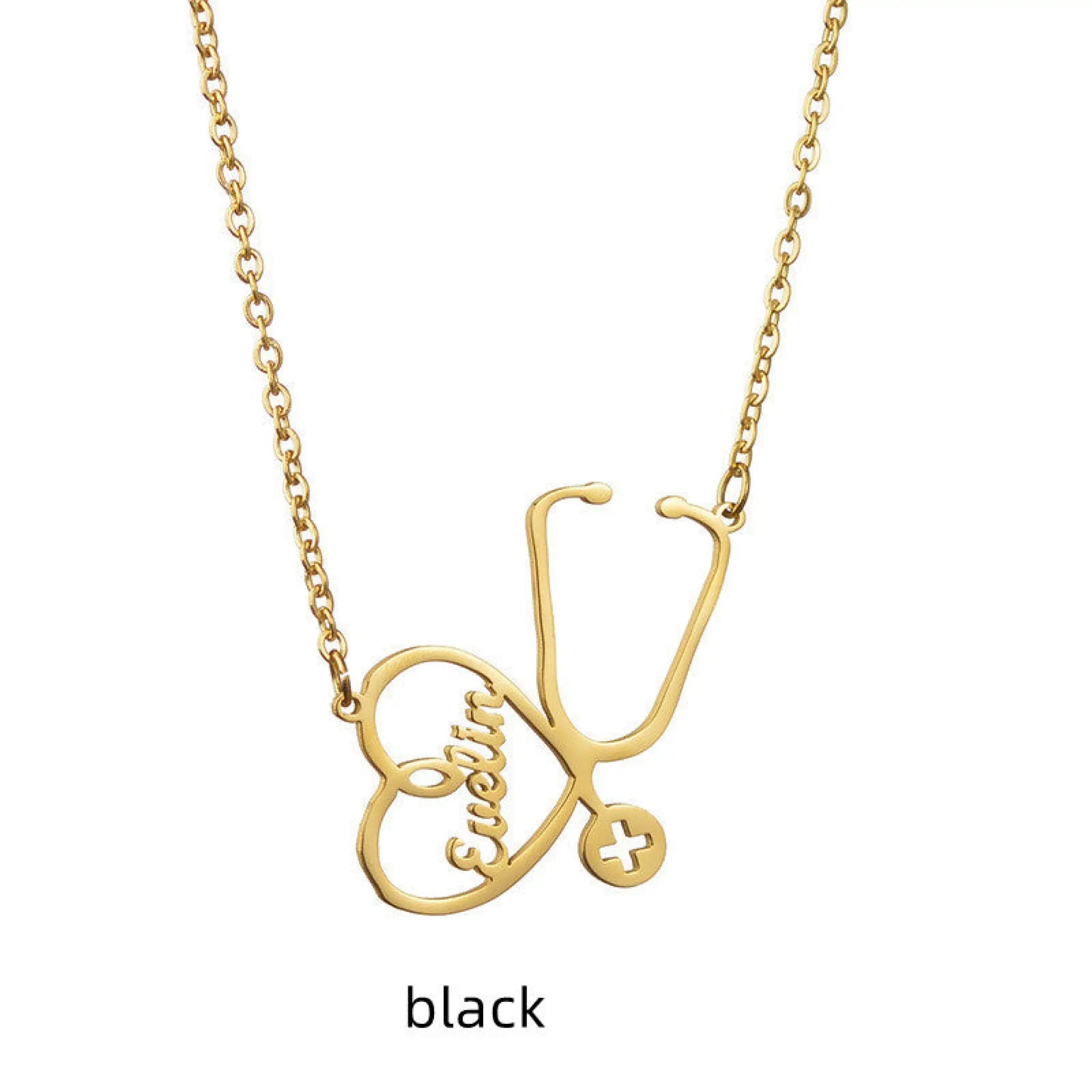 DIY Personalized Name Trend Stethoscope Stainless Steel Necklace - Black - 7