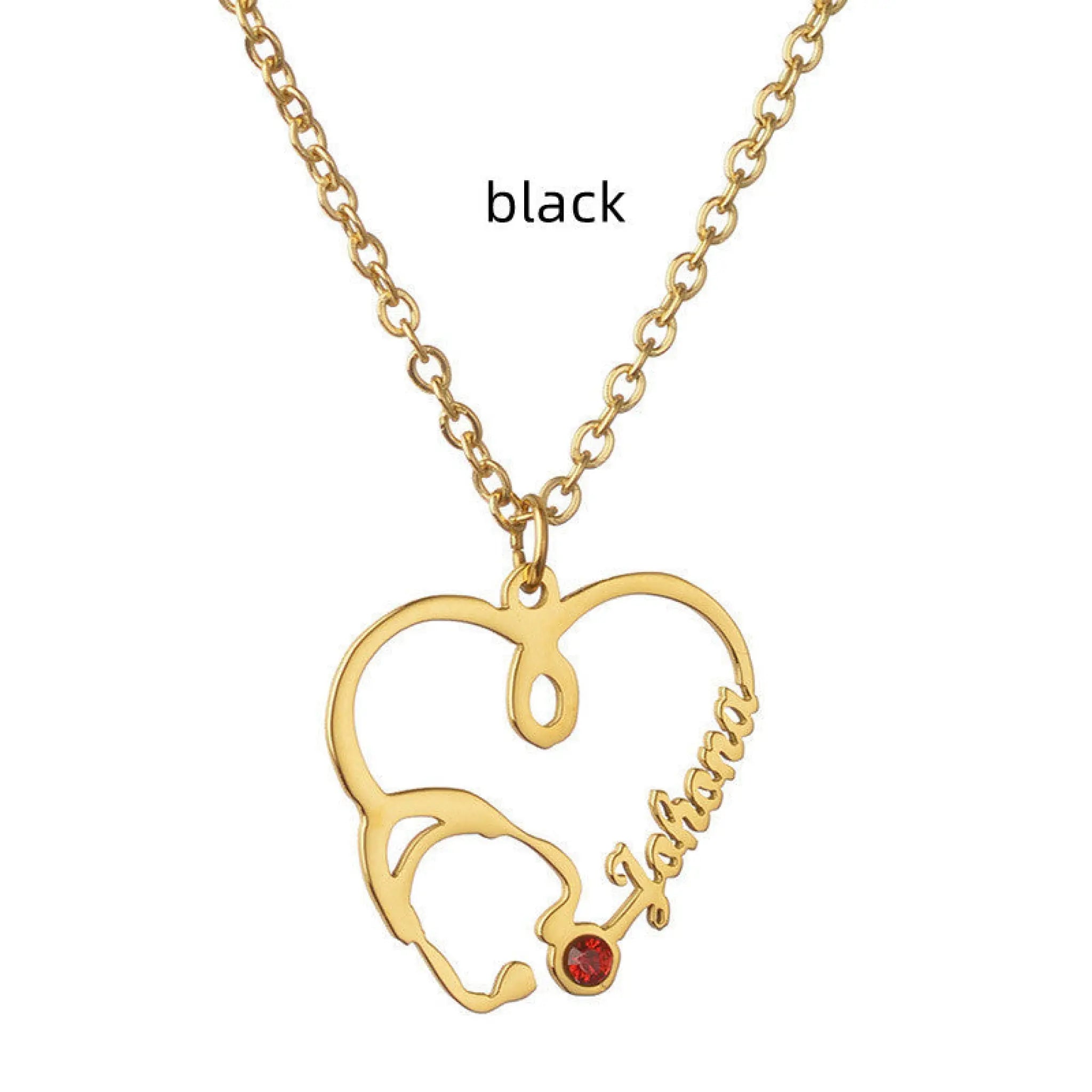 DIY Personalized Name Trend Stethoscope Stainless Steel Necklace - Black - 7