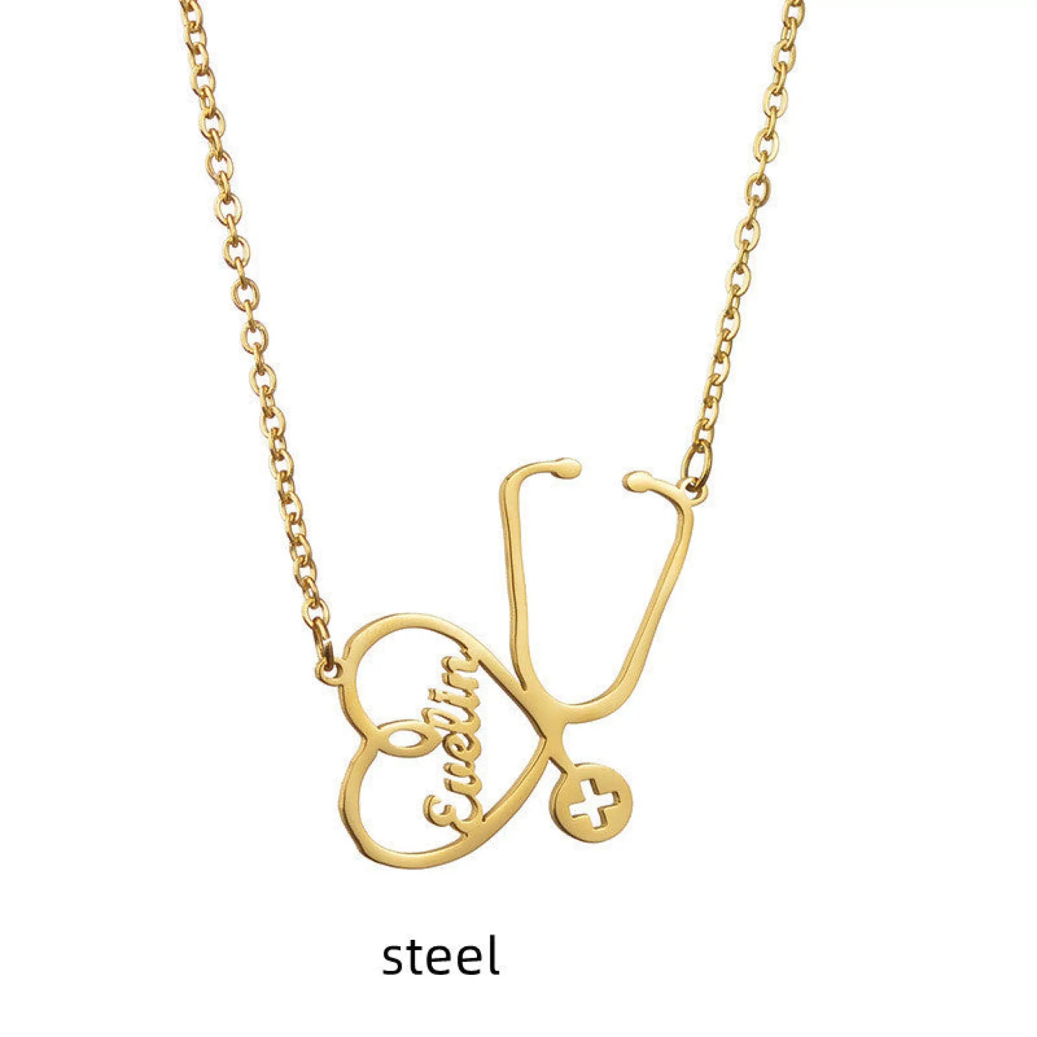 DIY Personalized Name Trend Stethoscope Stainless Steel Necklace - Steel - 7