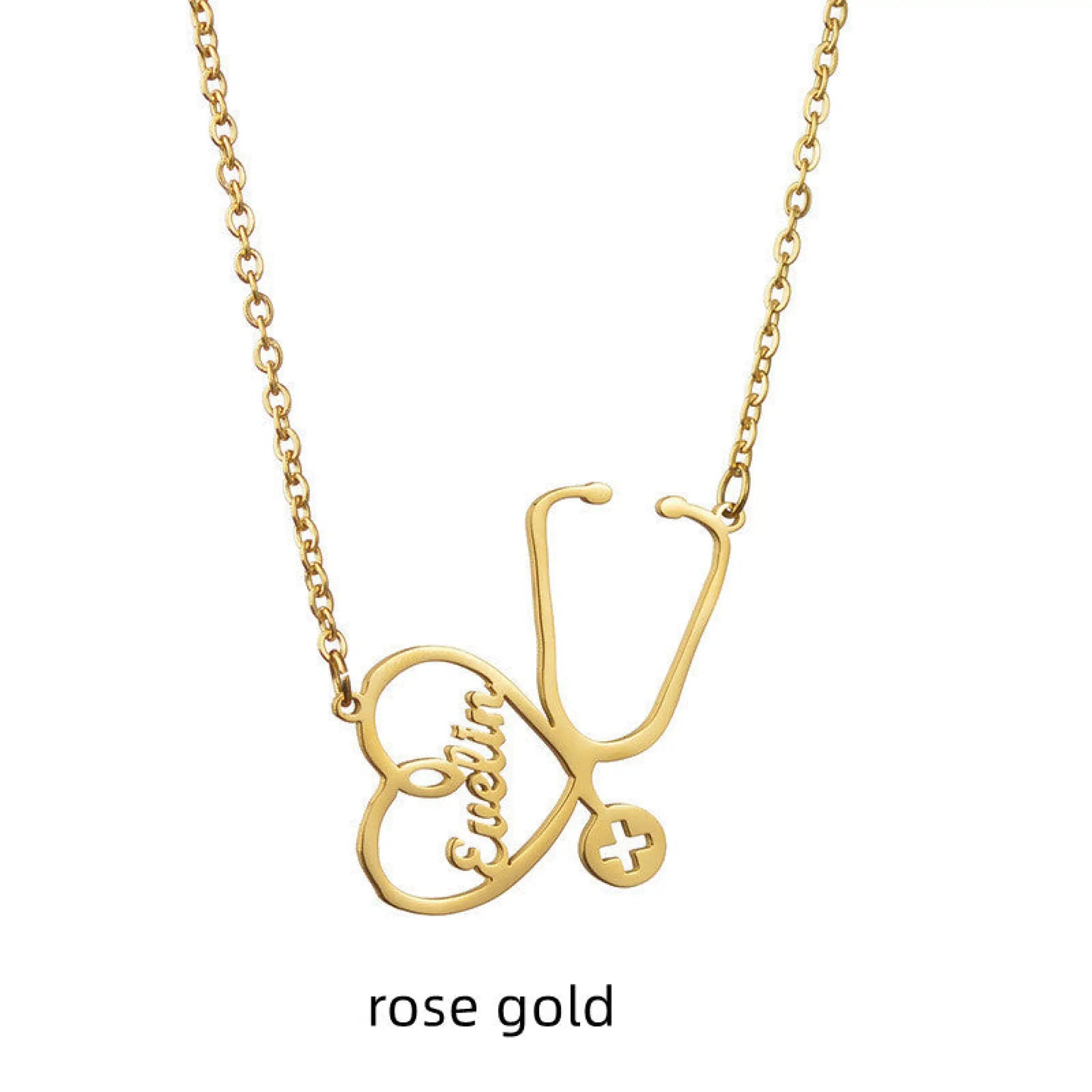DIY Personalized Name Trend Stethoscope Stainless Steel Necklace - Rose Gold - 7