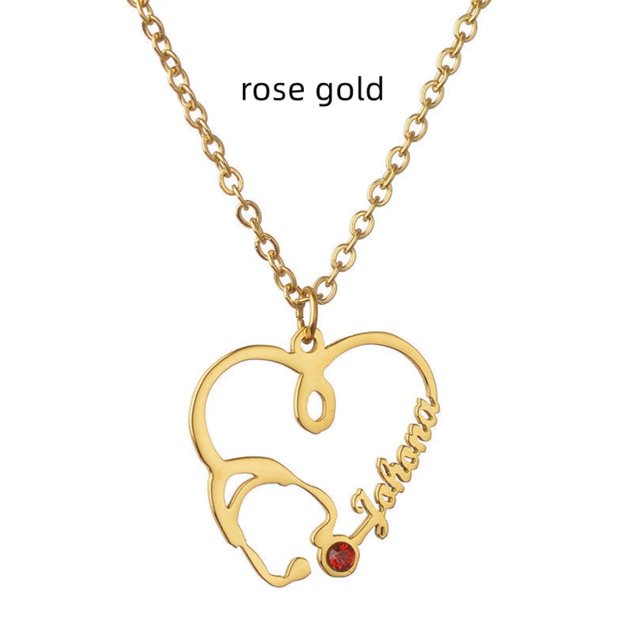 DIY Personalized Name Trend Stethoscope Stainless Steel Necklace - Rose Gold - 7