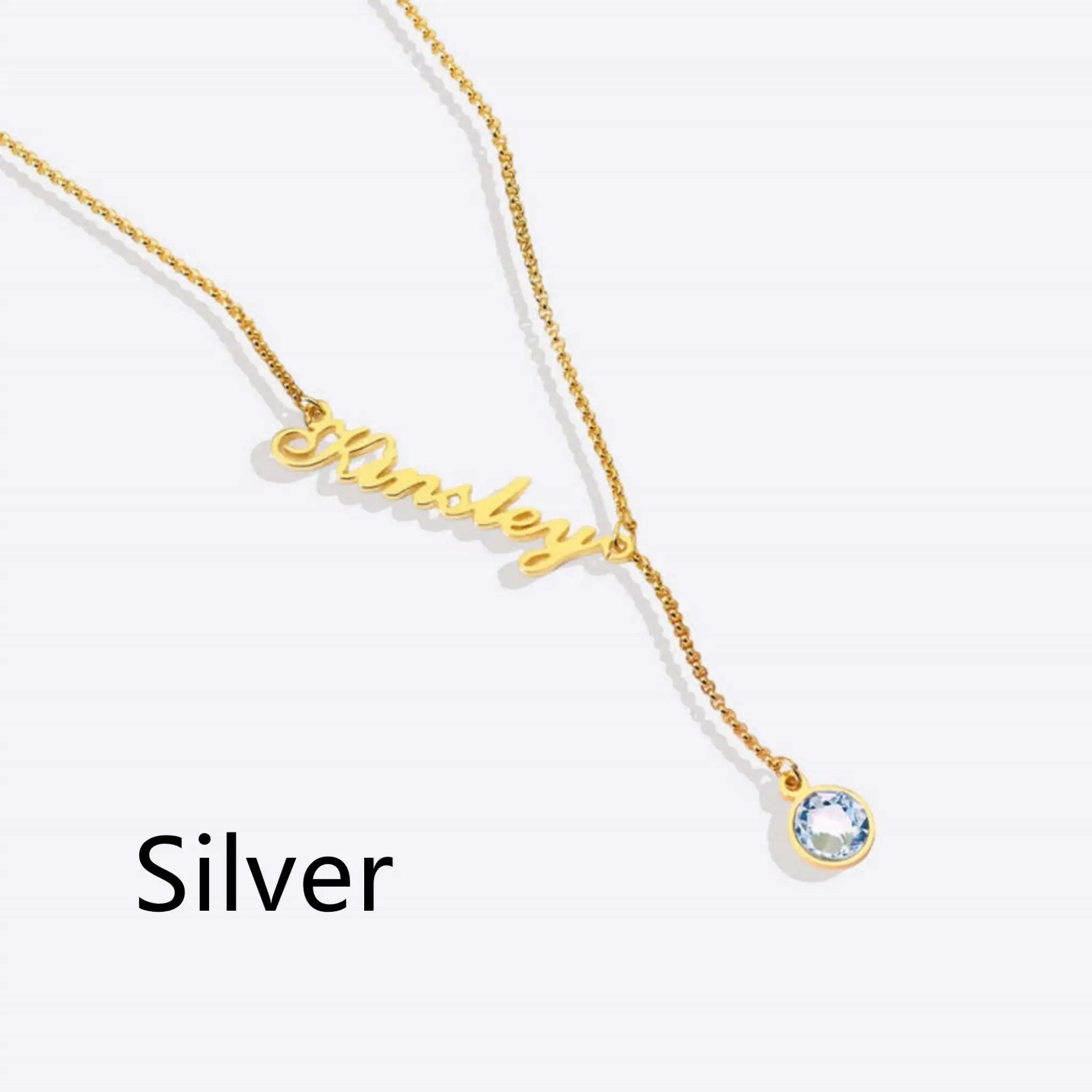 DIY Stainless Steel Month Peanut Sun Stone Name Necklace - Birthday / Silver - 7
