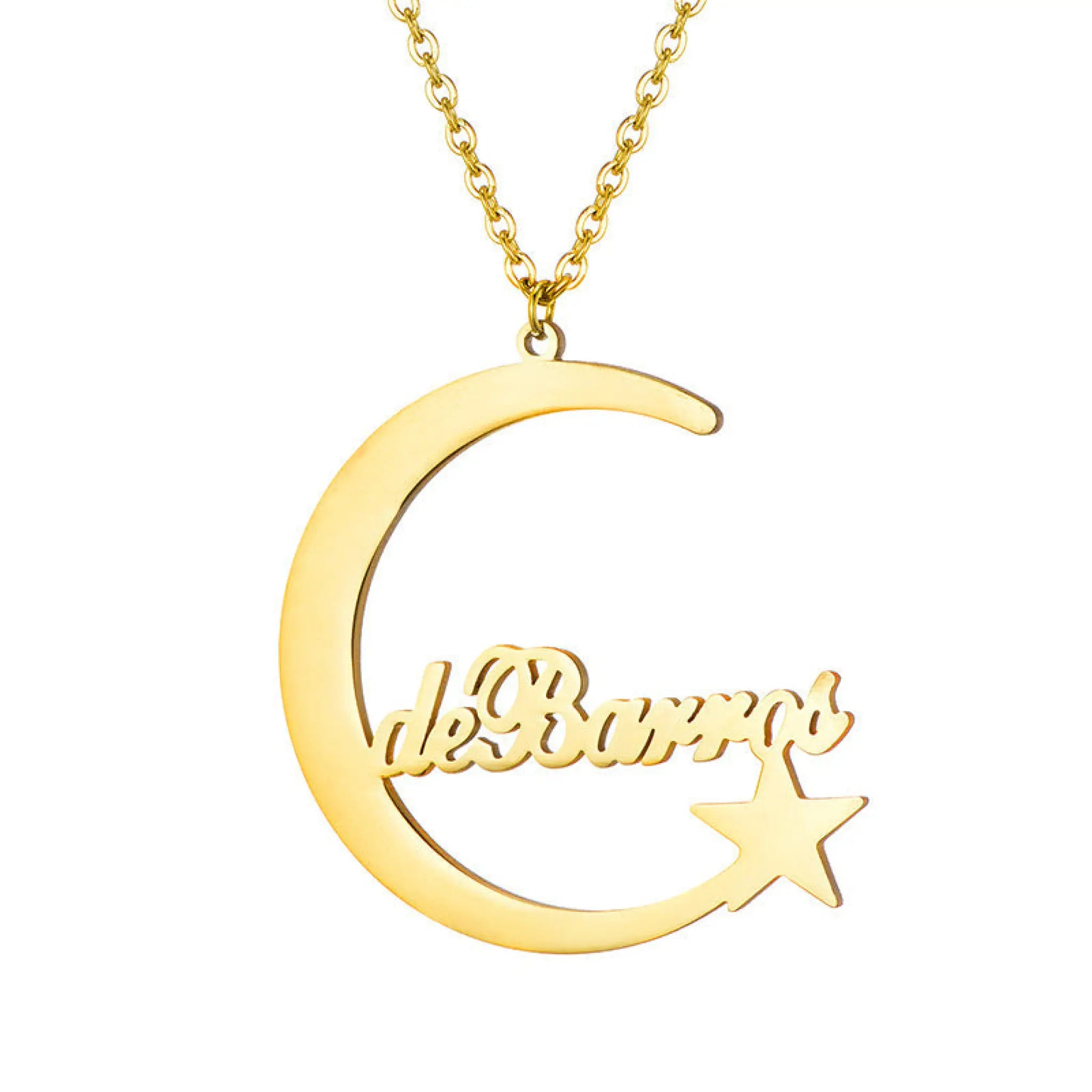 DIY Stainless Steel Name Necklace Custom Star and Moon Alphabet Necklace - Golden / 45cm - 7