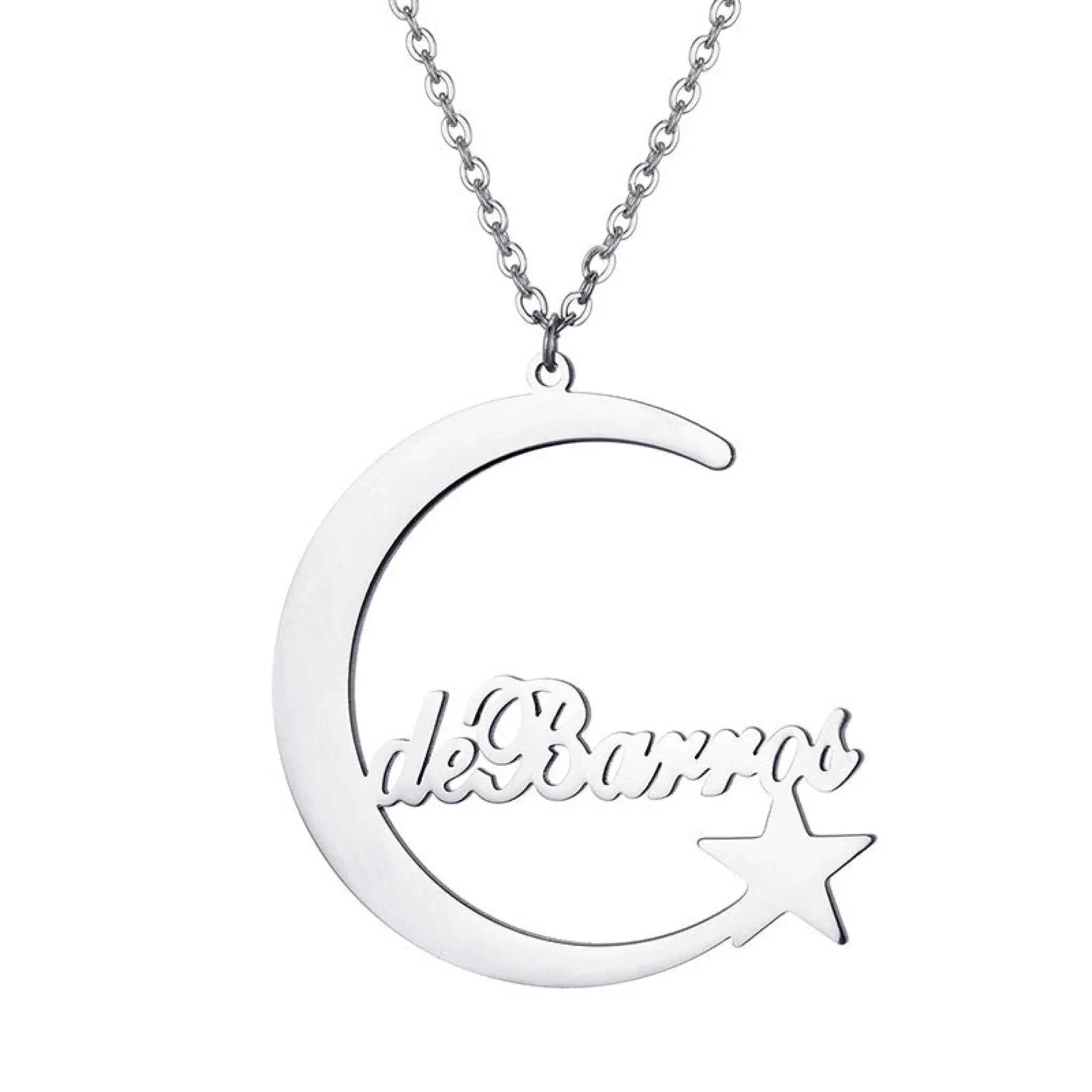 DIY Stainless Steel Name Necklace Custom Star and Moon Alphabet Necklace - Silver / 50cm - 7