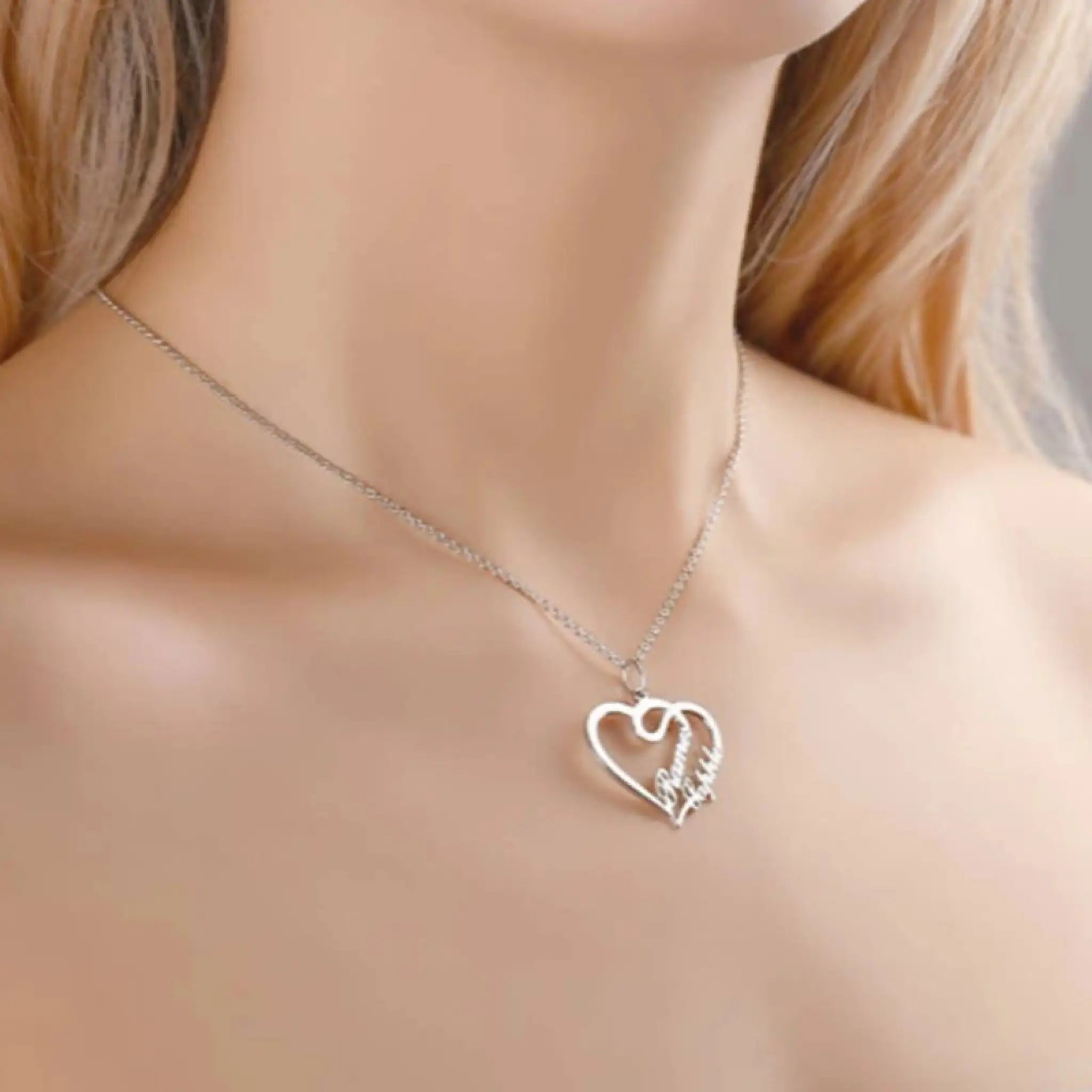 Double Heart Necklace Personalized Necklaces Pendant Gifts Stainless Steel For Women - 7