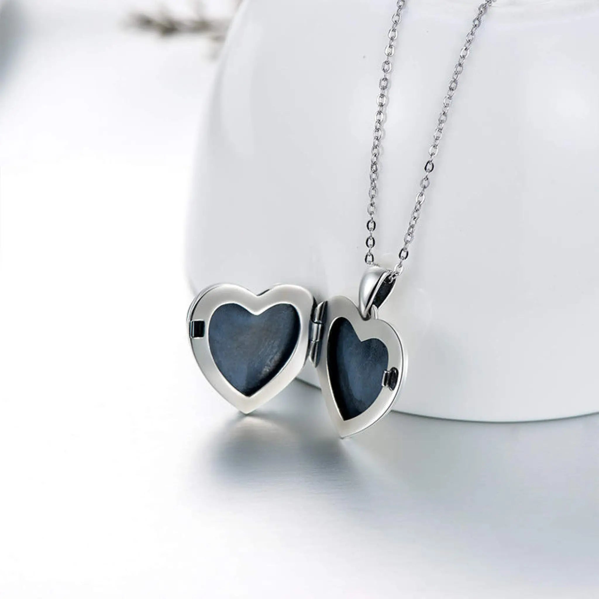 Double-sided Photo Couple Pendant Sunflower Carved Peach Heart Engraved Word Necklace - Double black - 7