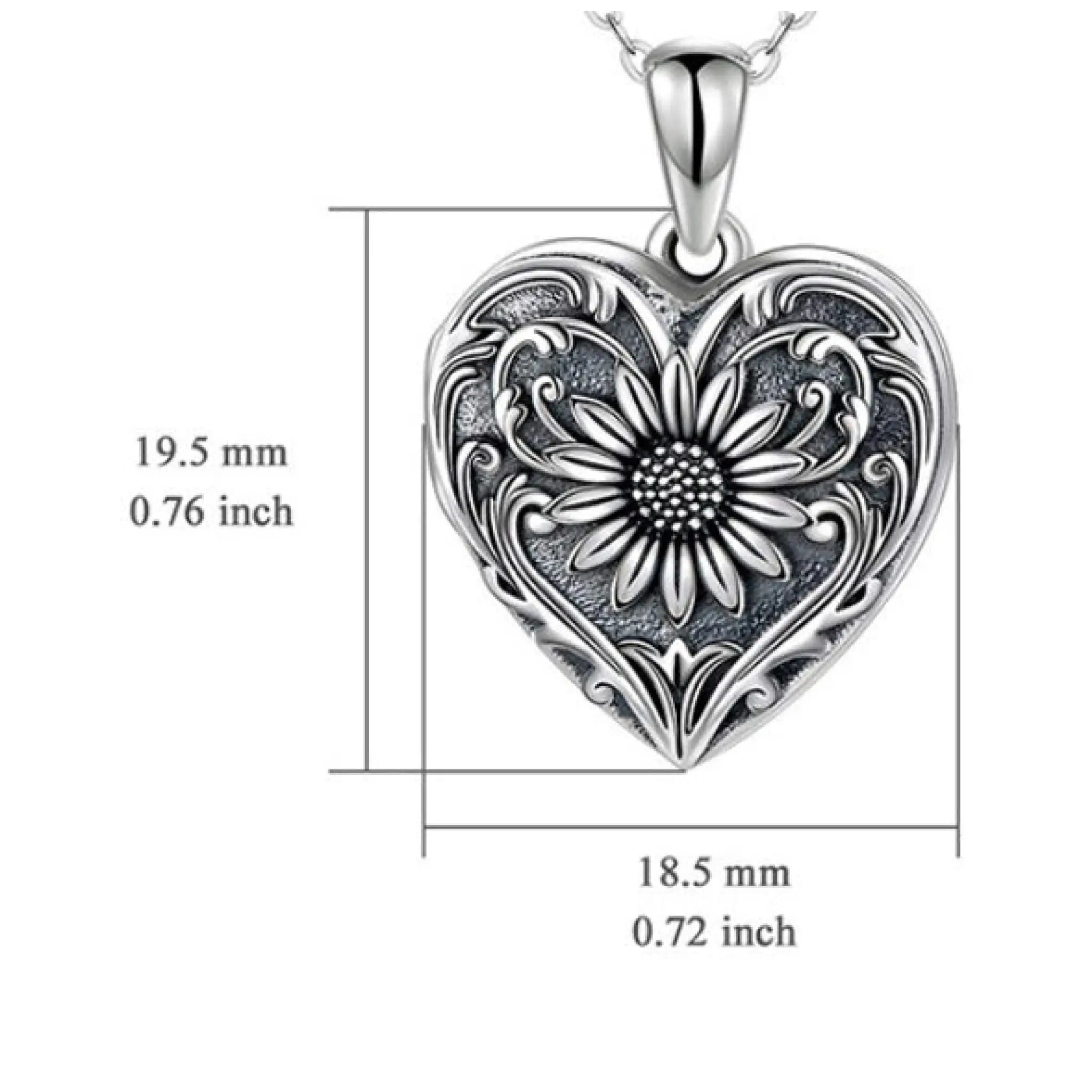Double-sided Photo Couple Pendant Sunflower Carved Peach Heart Engraved Word Necklace - Single black - 7