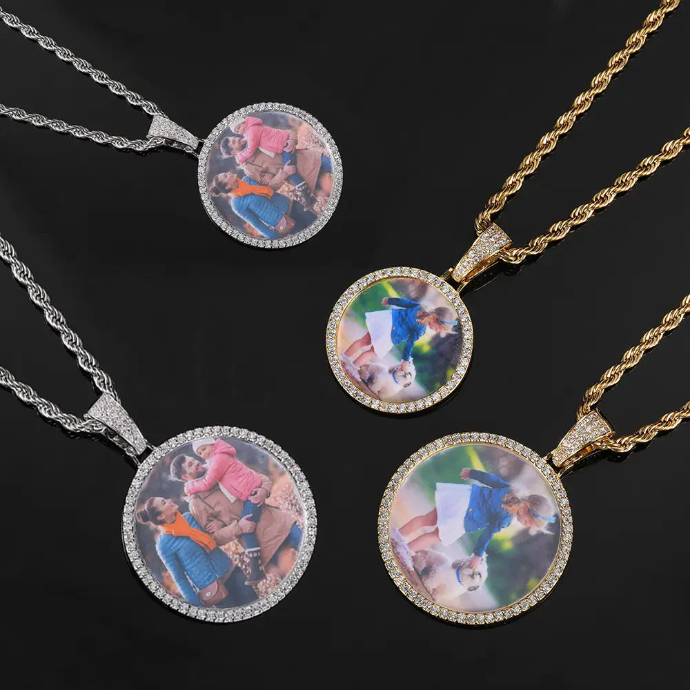 Rose Gold Round Photo Pendant Necklace with Twist Chain